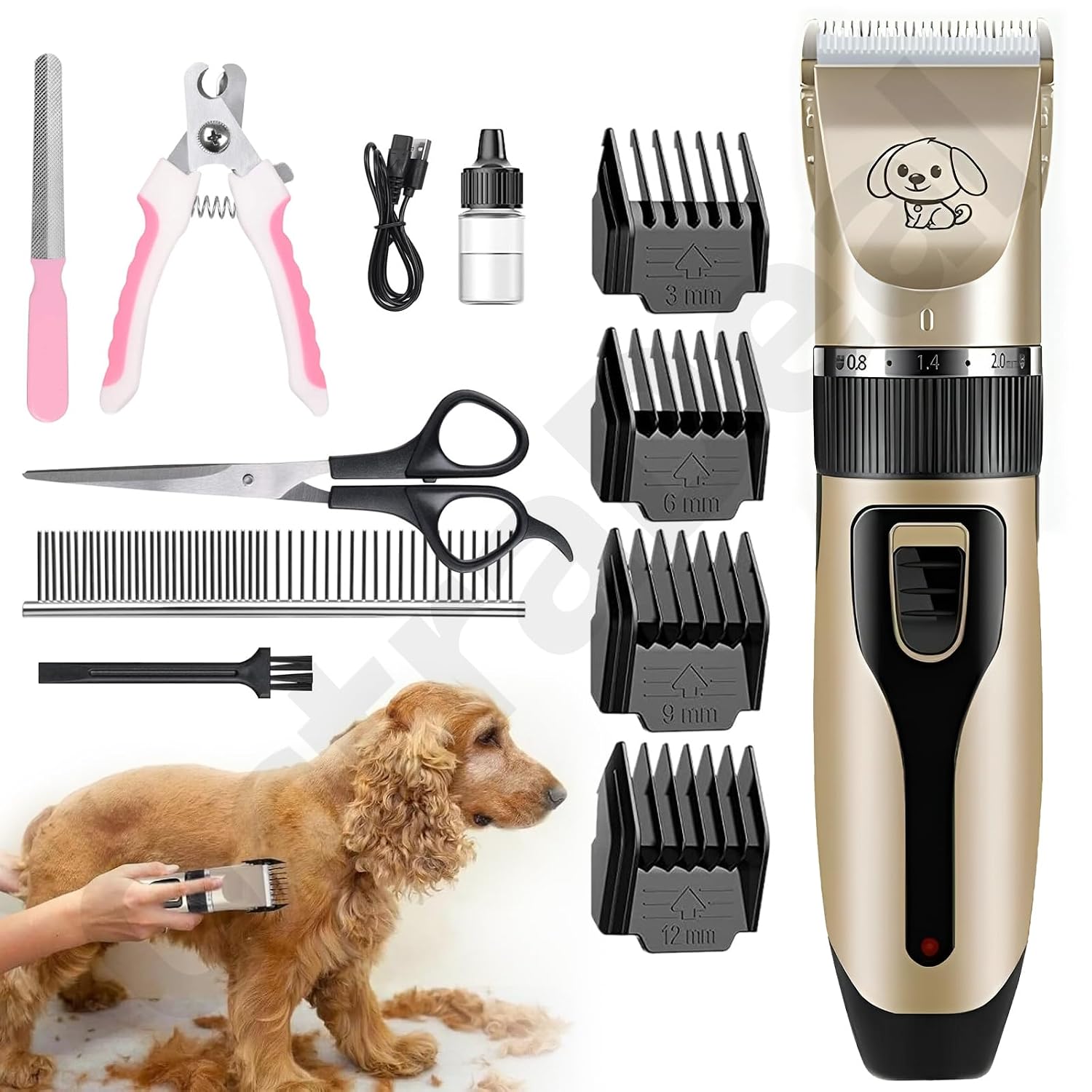 Pet Grooming Kit For Dogs Cats With Cordless Hair Trimmer Clippers For Labrador Shih Tzu German Shepherd Golden Retriever Low Noise Rechargeable Shaver With Adjustable Guide Combs (Gold)