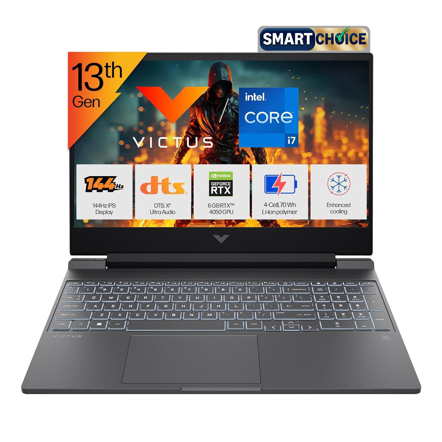 HP Smartchoice Victus, 13th Gen i7-13620H, 6GB RTX 4050, 16GB DDR4(Upgradeable) 512GB SSD, 144Hz, 300nits, 15.6”/39.6cm, Win11, Office24, Mica Silver, 2.3kg, fa2100tx, Xbox Gamepass* Gaming Laptop
