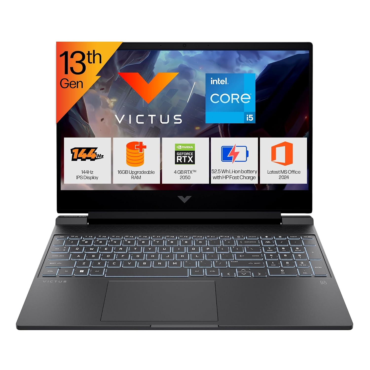 HP Victus, 13th Gen Intel Core i5-13420H, 4GB RTX 2050, 16GB DDR4 (Upgradeable) 512GB SSD, 144Hz, IPS, 300 nits, FHD, 15.6”/39.6cm, Win11, M365* Office24, Mica Silver, 2.3kg, fa2703tx Gaming Laptop