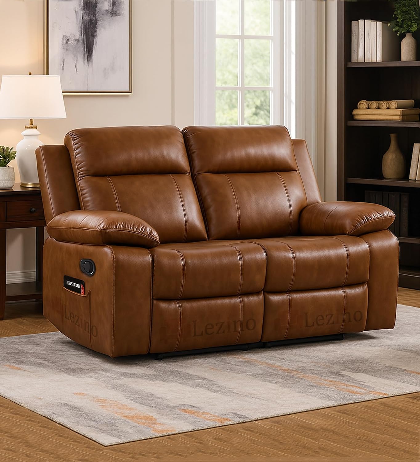 LEZINO 2 Seater Manual Recliner Sofa in Faux-Leather Recliner Chair for Home, Brown (Two Seater Manual Recliner, Brown)
