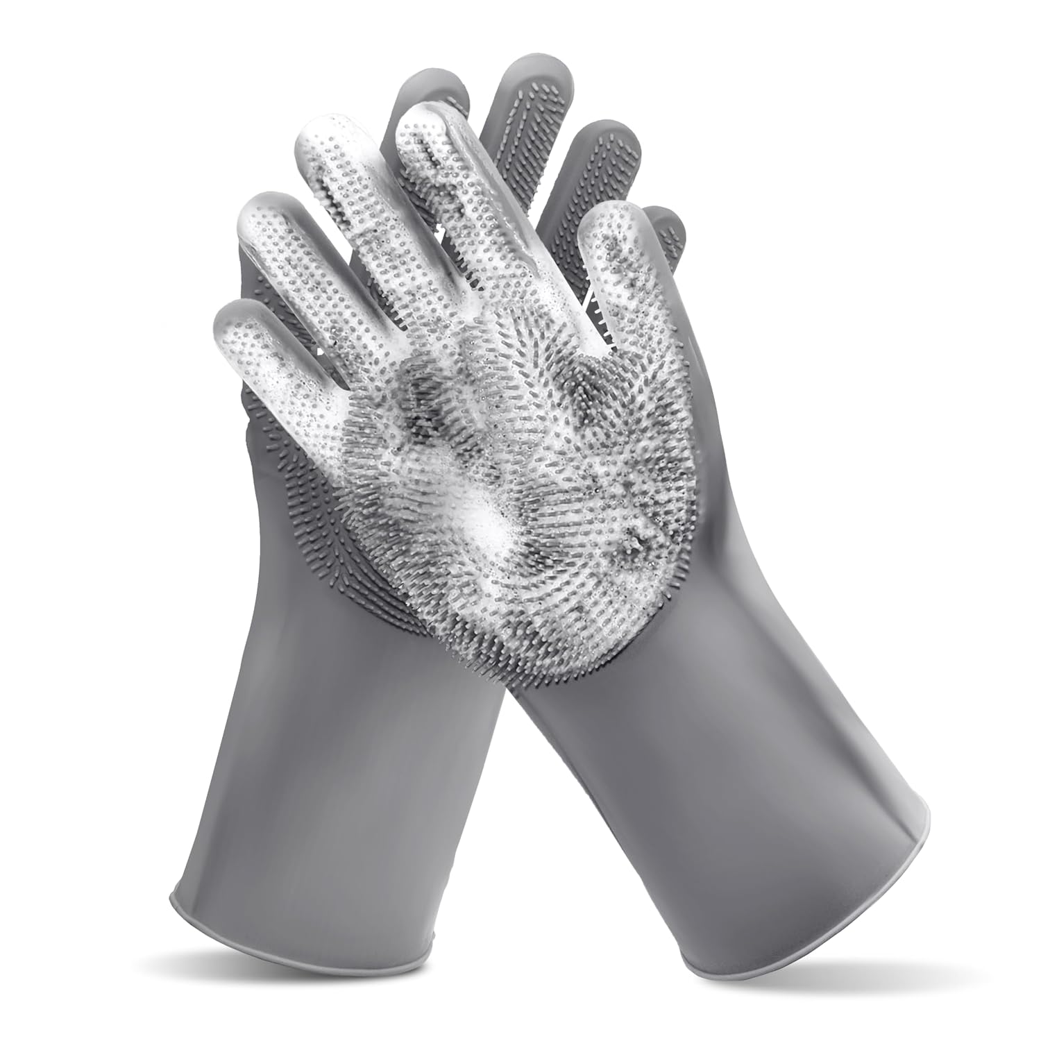 Pet Grooming Gloves—Dog Washing Gloves with High-Density Teeth | Dog Bath Scrubber with Enhanced Five Finger Design, Silicone Gloves for Dogs and Cats Bathing, Massage (Gray)