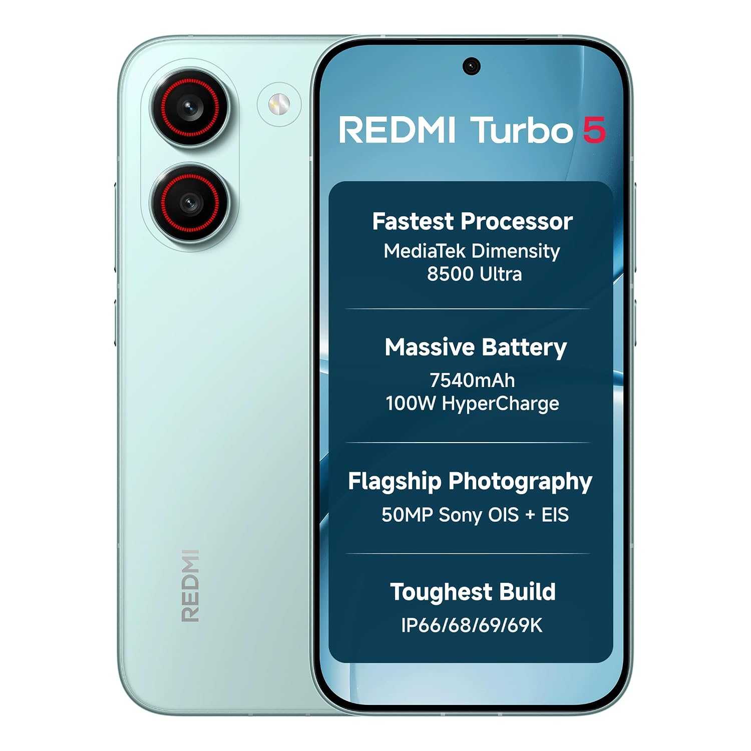 REDMI Turbo 5 (8GB + 256GB) Nitro Blue | Dimensity 8500 Ultra | Mega 7540mAh Battery | 100W HyperCharge | Compact 16.75cm(6.59) 120Hz AMOLED Screen | 50MP Sony OIS Camera