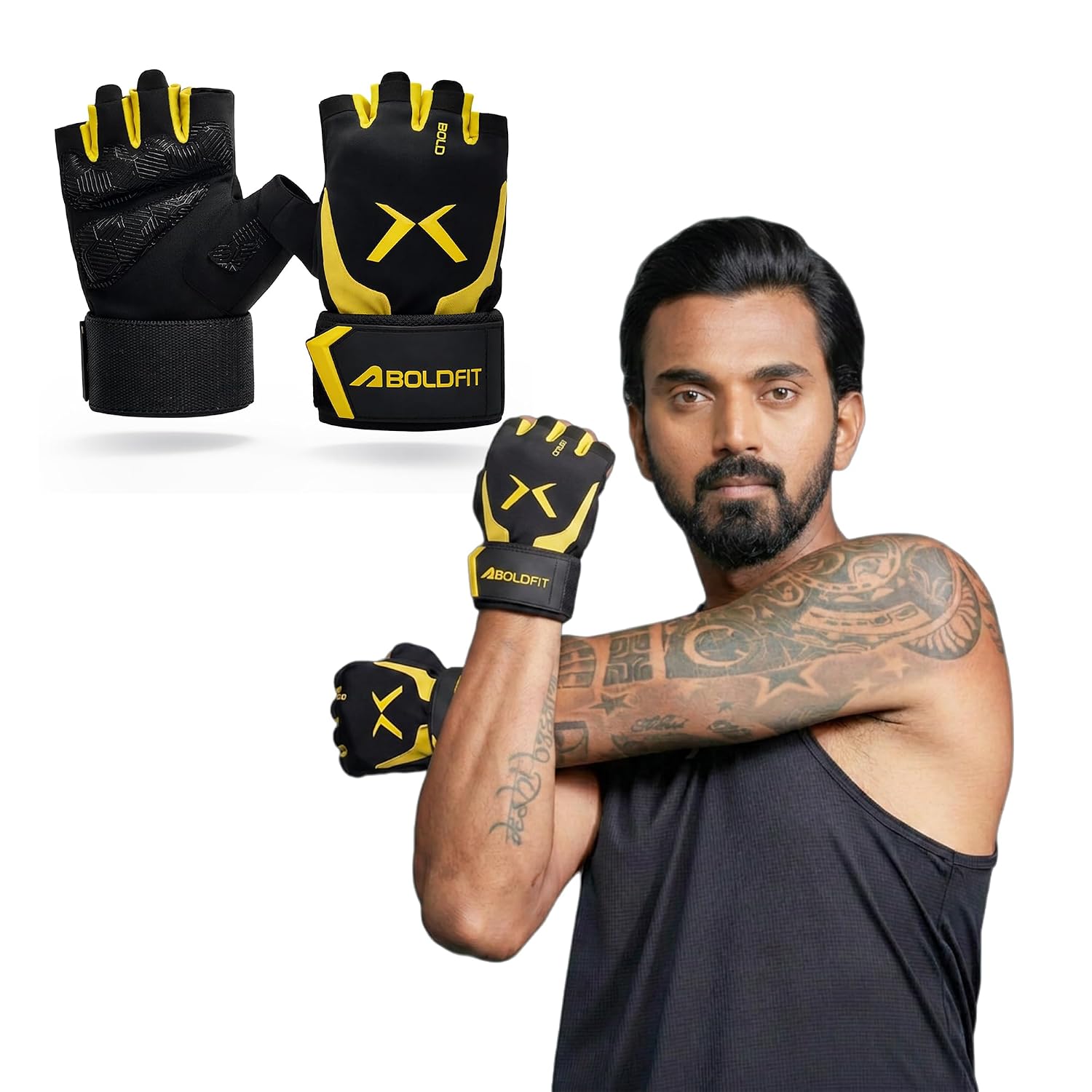 Boldfit Gym Gloves for Men Workout Unisex Cushion Hand Gloves for Gym for Men & Women for Cycling, Weightlifting, Workout Comfortable Fit Bike Riding, Cycling Handgloves – Apexgrip Black Yellow S
