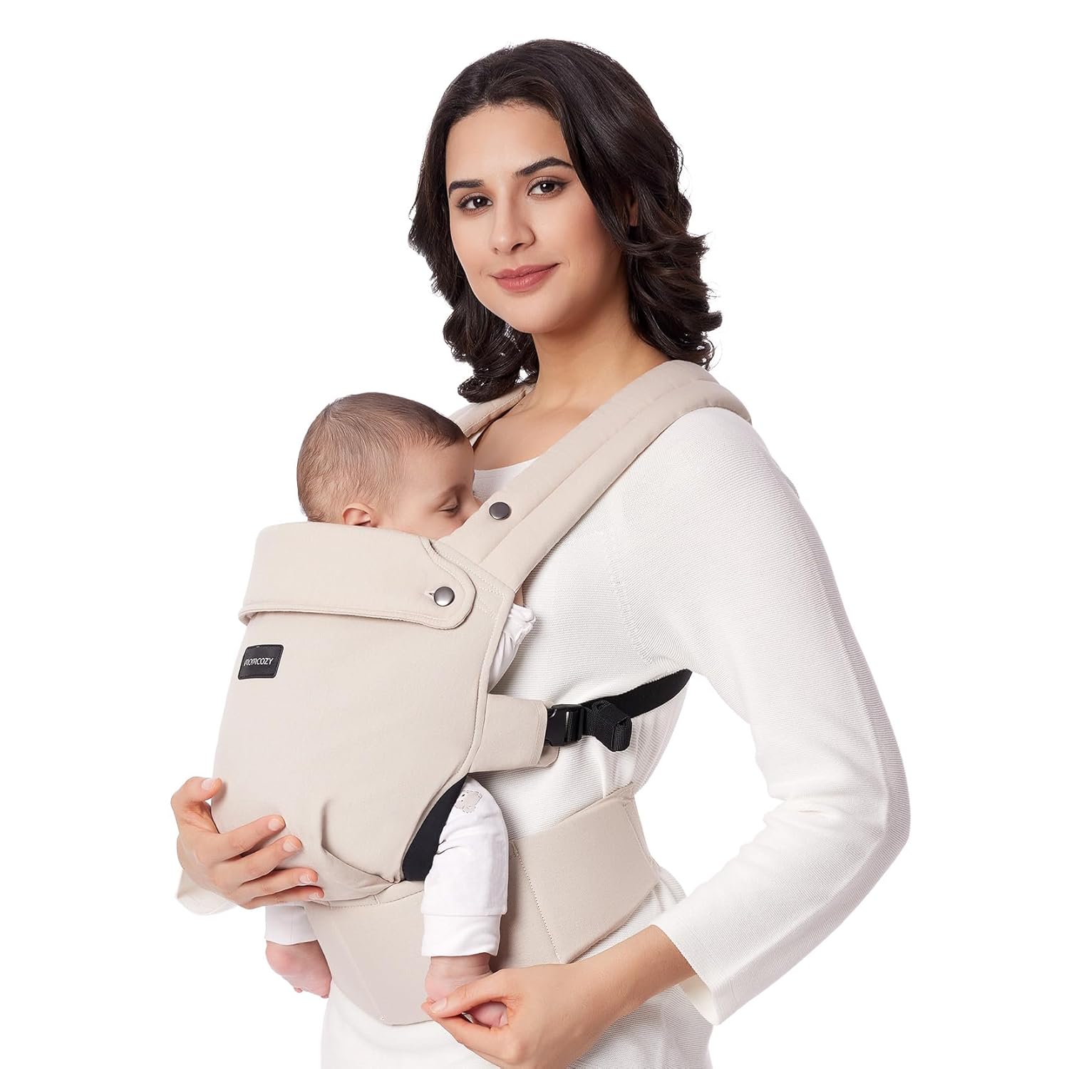Momcozy PureHug Baby Carrier-Ergonomic, Cozy & Lightweight for 3.2-20.4 kg | Easy to Put On, IHDI Hip-Healthy, 3D EVA Lumbar Support, X-Straps for Even Weight Distribution, 100% Cotton, Khaki
