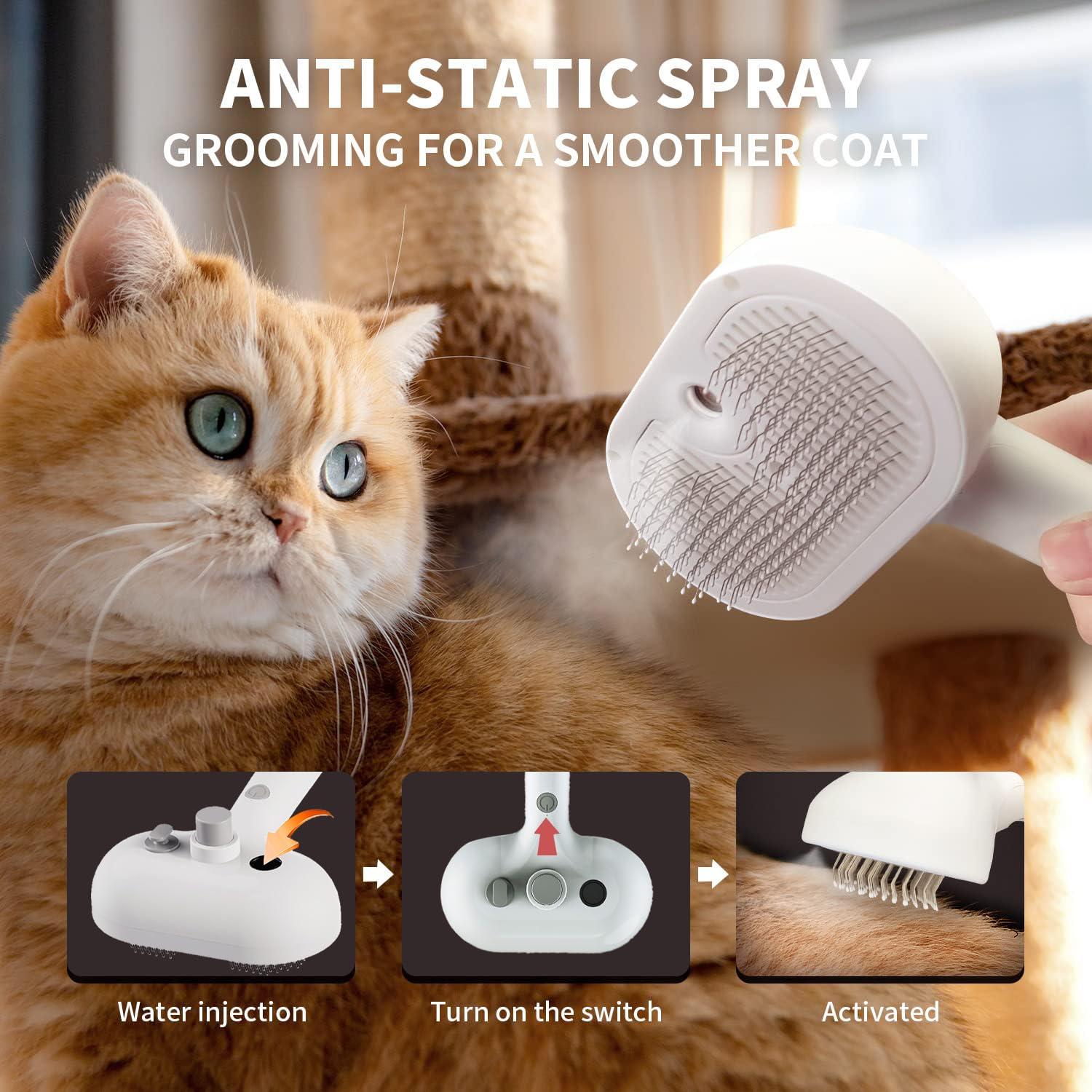 Multipurpose Steam Cat Brush Pet Brush for Shedding, Dog Comb Cat Comb Remove Static Flying Hair Pet Grooming Brush Self Cleaning Dog BrushSuitable for Long and Short Hairs (white)