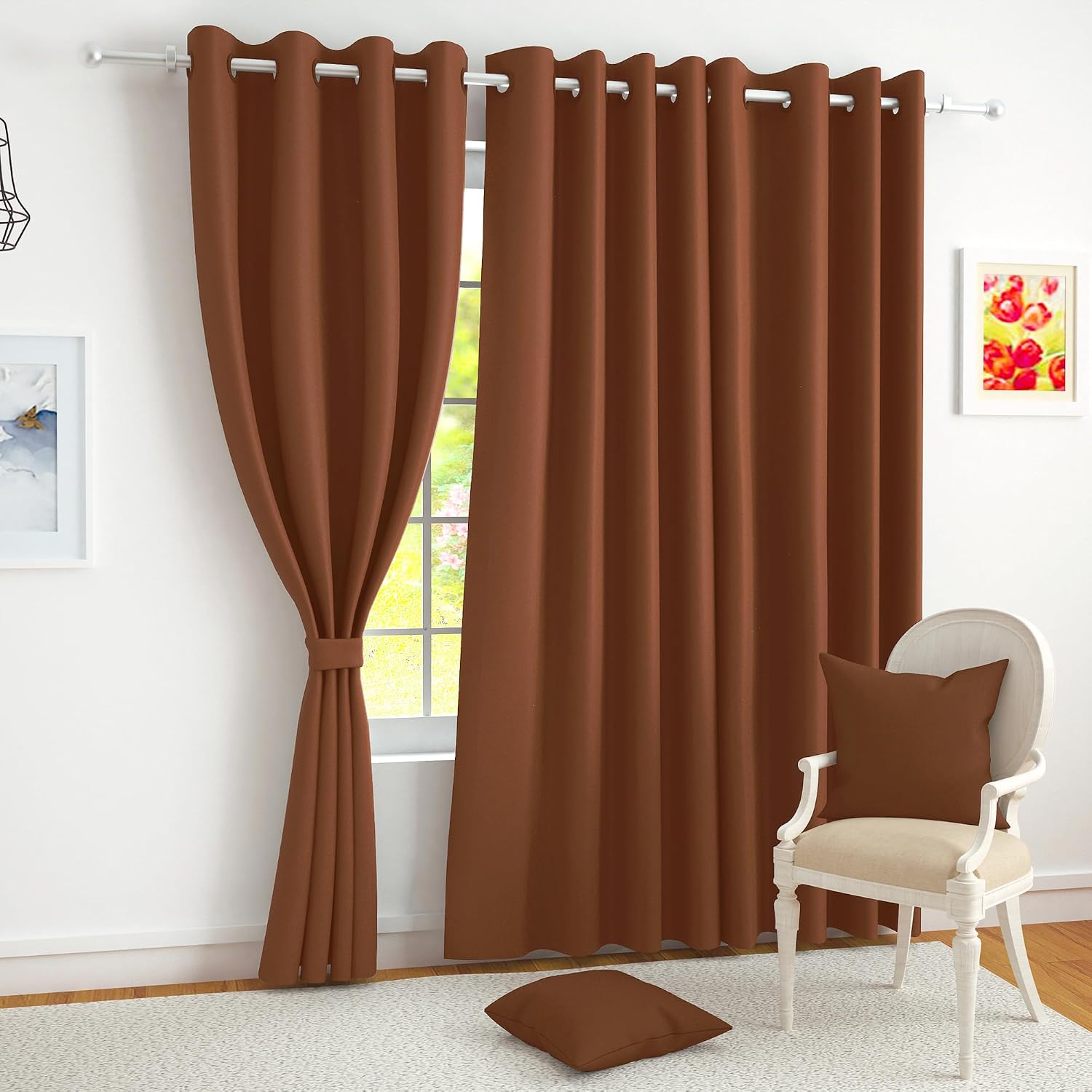 Story@Home 100% True Blackout Door Curtains 7 Feet Long Set of 1 | Plain Design | Room Darkening Curtain | Thermal Insulated Curtains for Living Room, Bedroom | (116 x 215 cm, Brown)
