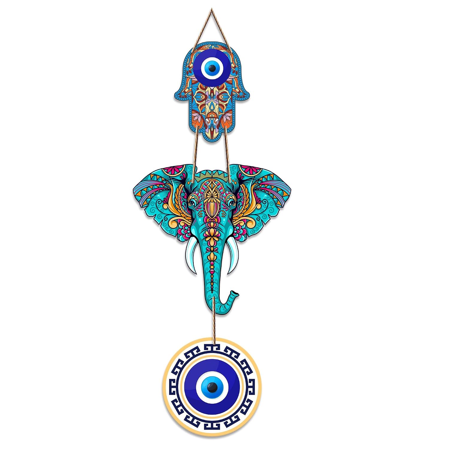 Artvibes Designer Elephant Wooden Wall Hanging For Luck Properity For Home Decoration | Livingroom | Spiritual Decor Items | Wall Illustrations | Ethnic Wall Decor | Wall Art Print (WH_8506N)