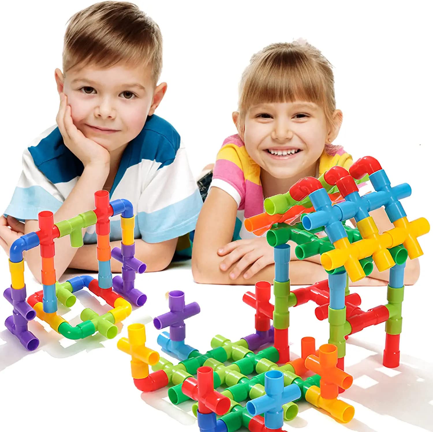 Toy Imagine 30+ Pipe Puzzle Blocks Set for Kids – Creative Building Toys for 3-8 Year Old Boys & Girls – Educational Construction Toy for Learning & Indoor Play – Multicolor Preschool Activity Game