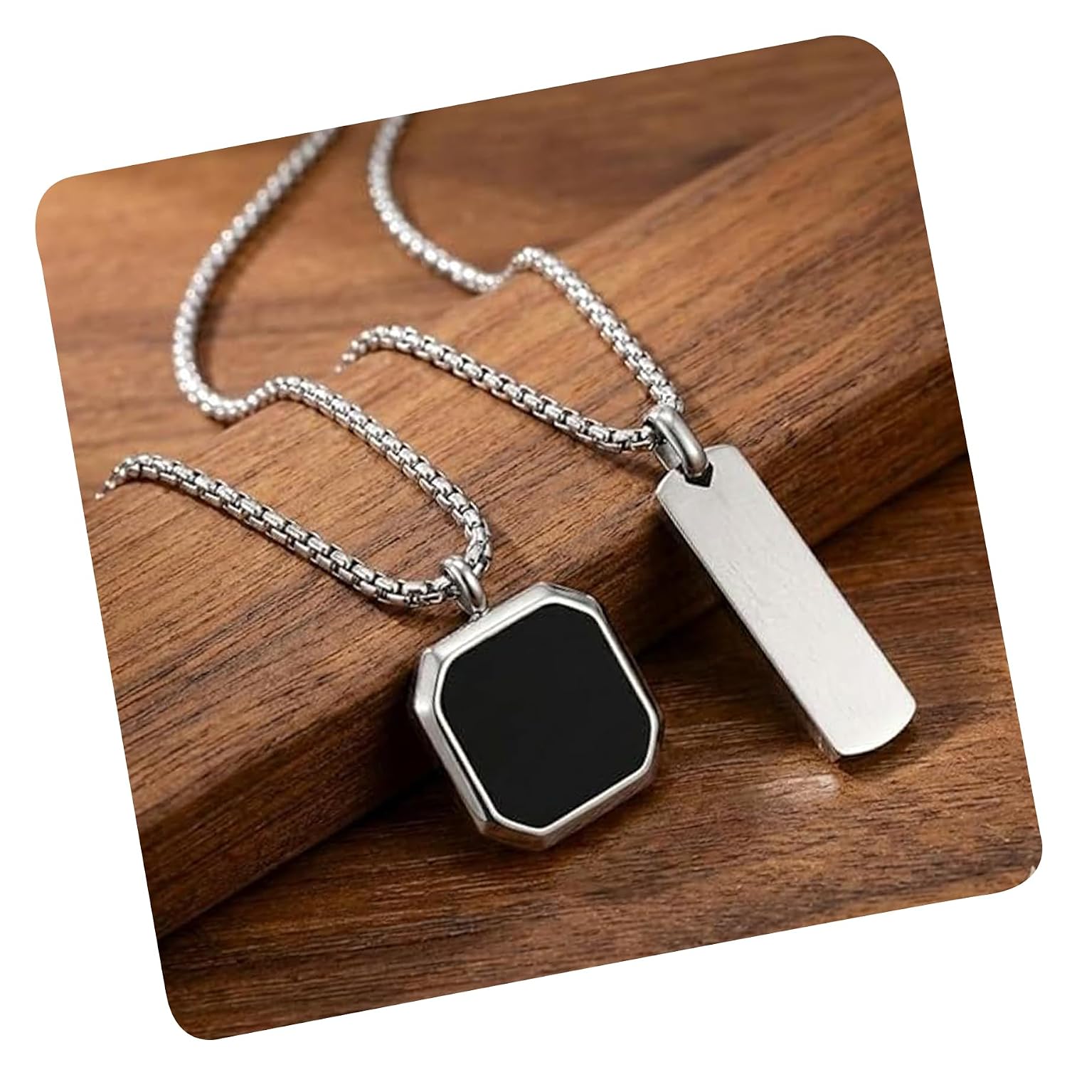 Men’s Jewellery Square Bar Stainless Steel Silver Locket Pendant Necklace Chain For Men Boys and Men Unisex Pendant Accessories for Men & Boy | Birthday Gift