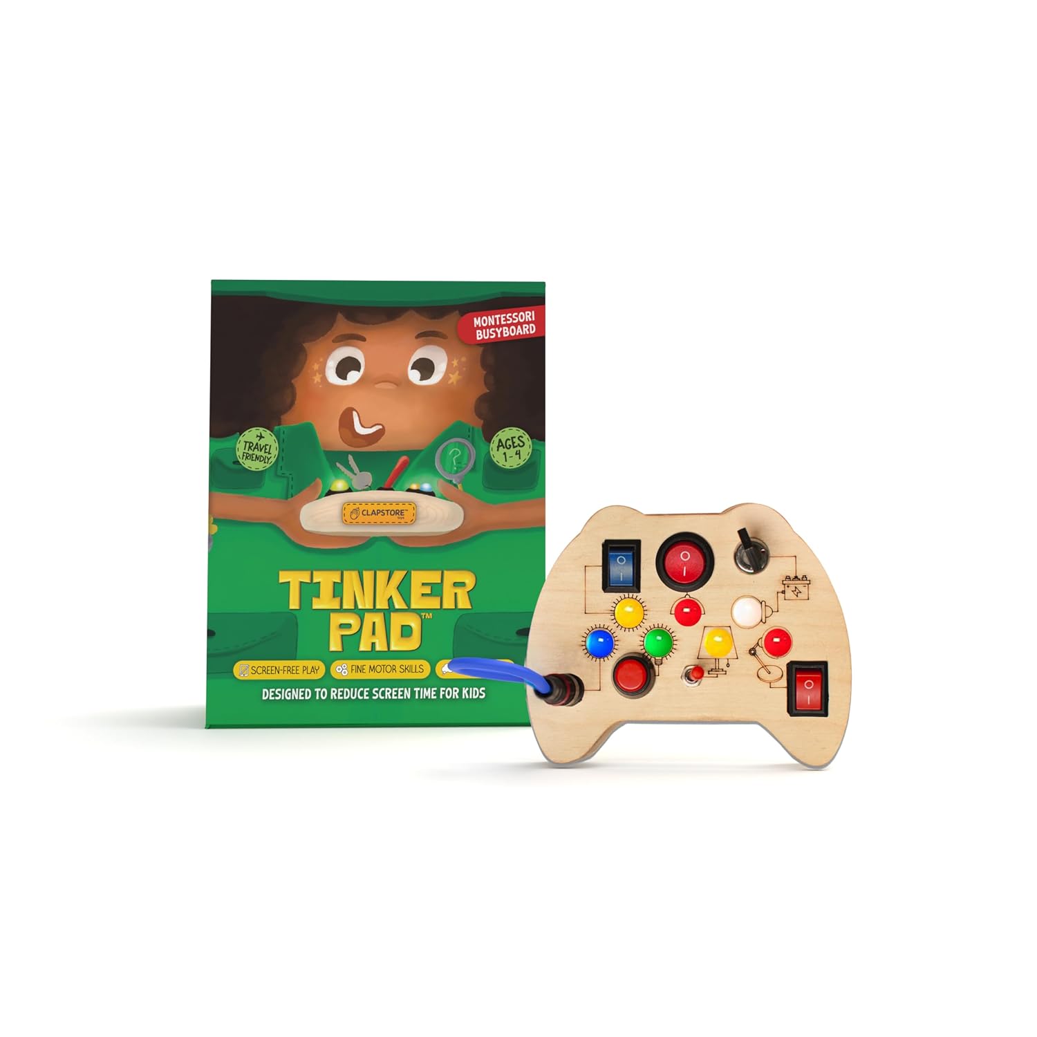 Clapstore Toys Tinker Pad Montessori Busy Board with LED Light,Sensory Activity Toy for Toddlers 1-6 Years,Promotes Fine Motor Skills&Brain Development,Montessori Travel Toy for Boys&Girls,Beige