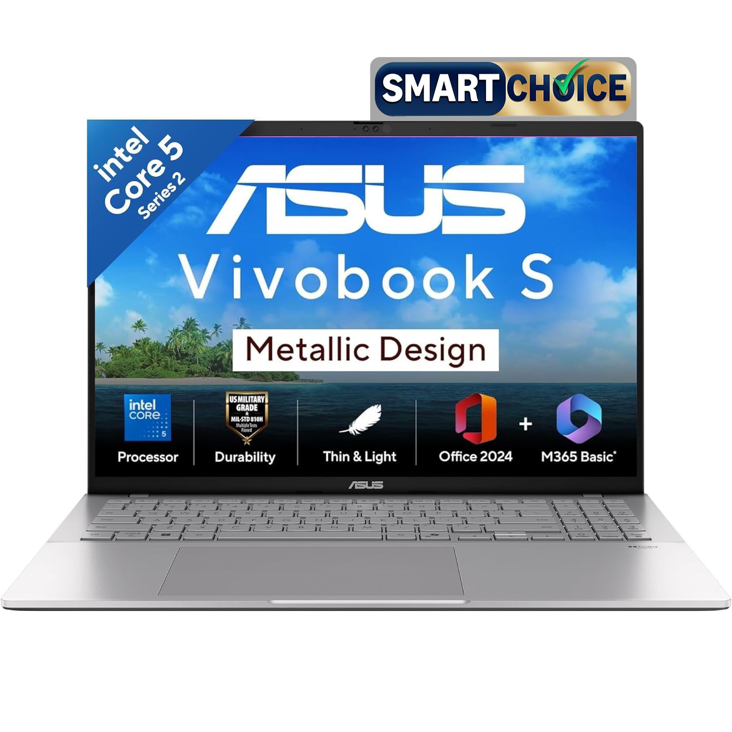 ASUS Vivobook S16,Intel Core 5-210H (i5-14th Gen),Metallic Design Laptop, Intel UHD iGPU,16GB RAM,512GB SSD,FHD+,16″,144Hz,Windows 11,M365 Basic(1Year),Office Home 2024,Silver,1.7Kg, S3607VA-RP114WS