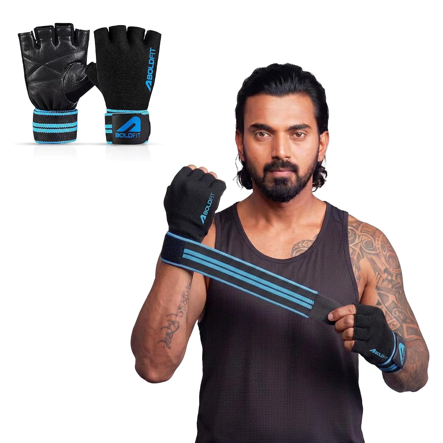 Boldfit Gym Gloves for Men Workout Unisex Hand Gloves for Gym for Men & Women with Wrist Support for Weightlifting, Workout Comfortable Fit Bike Riding, Cycling Handgloves – Irongrip Black Blue L
