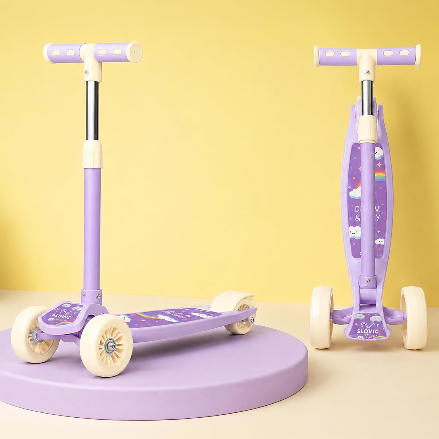 Slovic Kick Scooter for Kids 3+ Years with Adjustable Handle Height [50 KG Capacity] | 3 Wheels Kids Scooter Toys | Foldable Kick Skating Cycle | Scooter Birthday Gift for Kids | BIS Approved| Purple