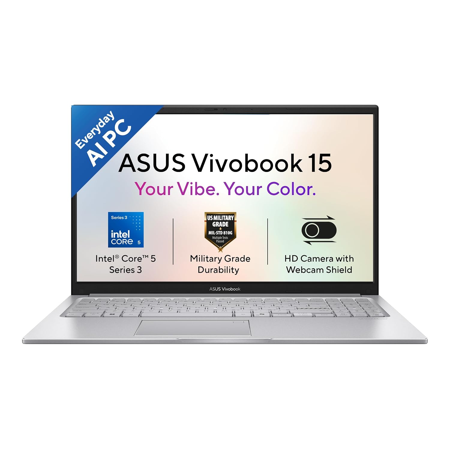 ASUS Vivobook 15 (2026),Intel Core 5 (Series 3-Latest Gen),Fingerprint Sensor,8GB RAM,512GB SSD,FHD,15.6″(39.6 cm),Windows 11,M365 Basic(1Y),Office 2024,Cool Silver,1.7 Kg,X1504MA-BQ832WS,AI Laptop