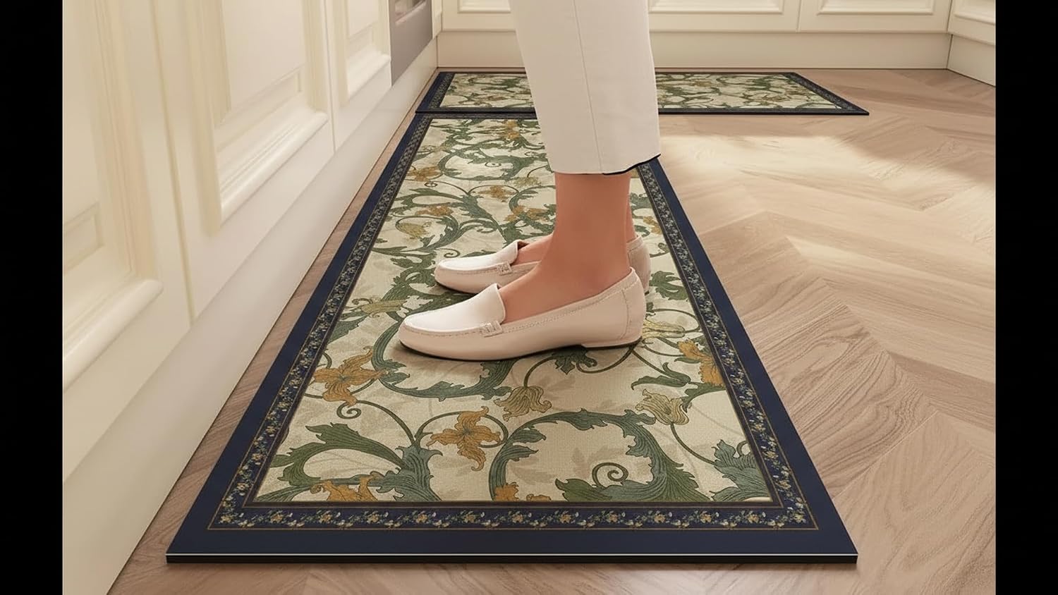 Dravizon Anti-Skid Kitchen Runner Mat for Floor – Waterproof, Oil Resistant Long Floor Rug for Kitchen, Sink & Hallway Soft Cushioned Standing Mat with Elegant Design, Easy Clean Non-Slip Carpet