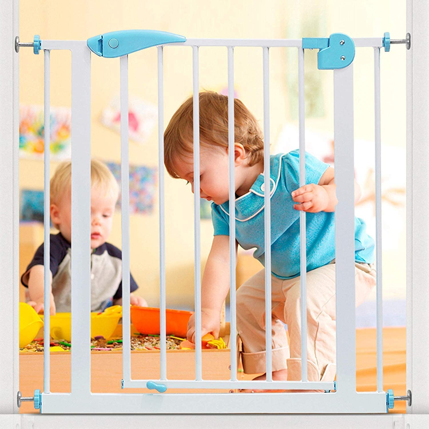 Safe-O-Kid® Baby Safety Gate (75-85 cm) – 1+2 Years Warranty, 1-Year Manufacturer + 2-Year Comprehensive, Adjustable Durable Metal Child Gate for Kids & Dogs, Auto-Close, Secret Lock, No Drill, Blue