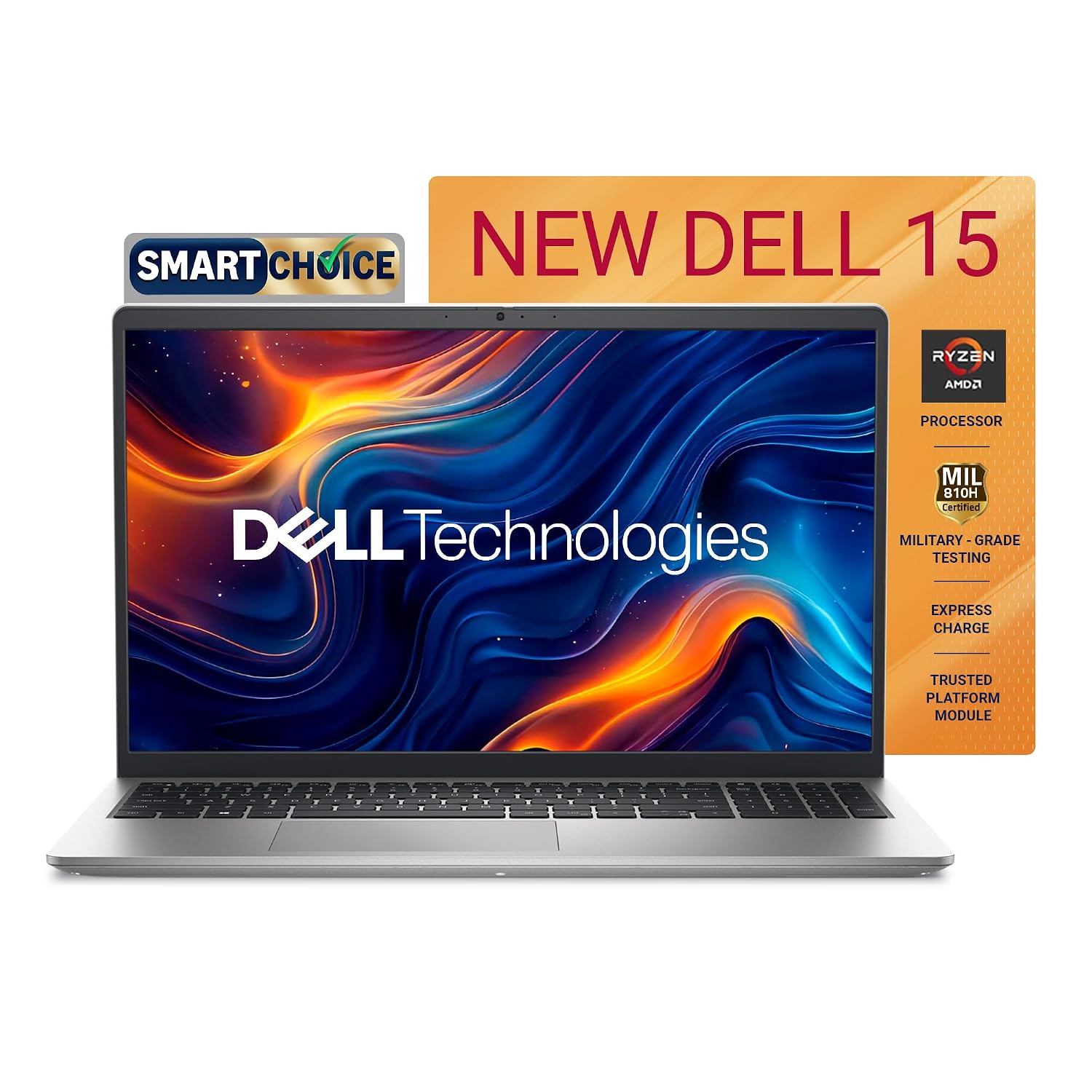 Dell 15, Smart Choice, AMD Ryzen 7-7730U, 16GB, 512GB SSD, FHD, 15.6″/39.6cm, Windows 11, Microsoft Office Home 2024, Silver, 1.63Kg, [Dell 15], 120Hz 250nits, AMD Radeon Graphics, Thin & Light Laptop