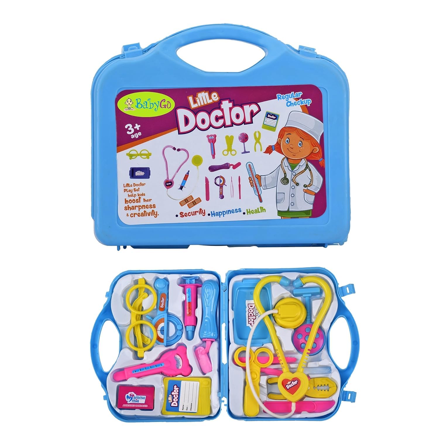 BabyGo Doctor Play Set with Foldable Suitcase, Doctor Set Toy Game Kit, Compact Medical Accessories Toy Set Pretend Play Sets, Boys, Girls, Multicolor Doctor Play Sets for Kids (Blue)