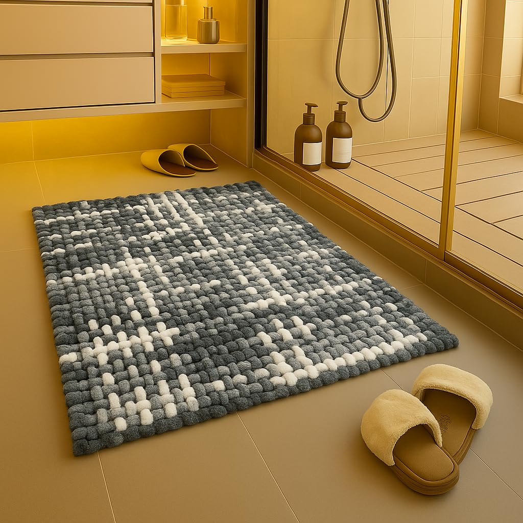 LAHOME Bathroom Mat Anti Slip Bathmat Water Soak Floor Rug Non Slip Cotton Bath Mat 40×60 Cm, Dark Grey