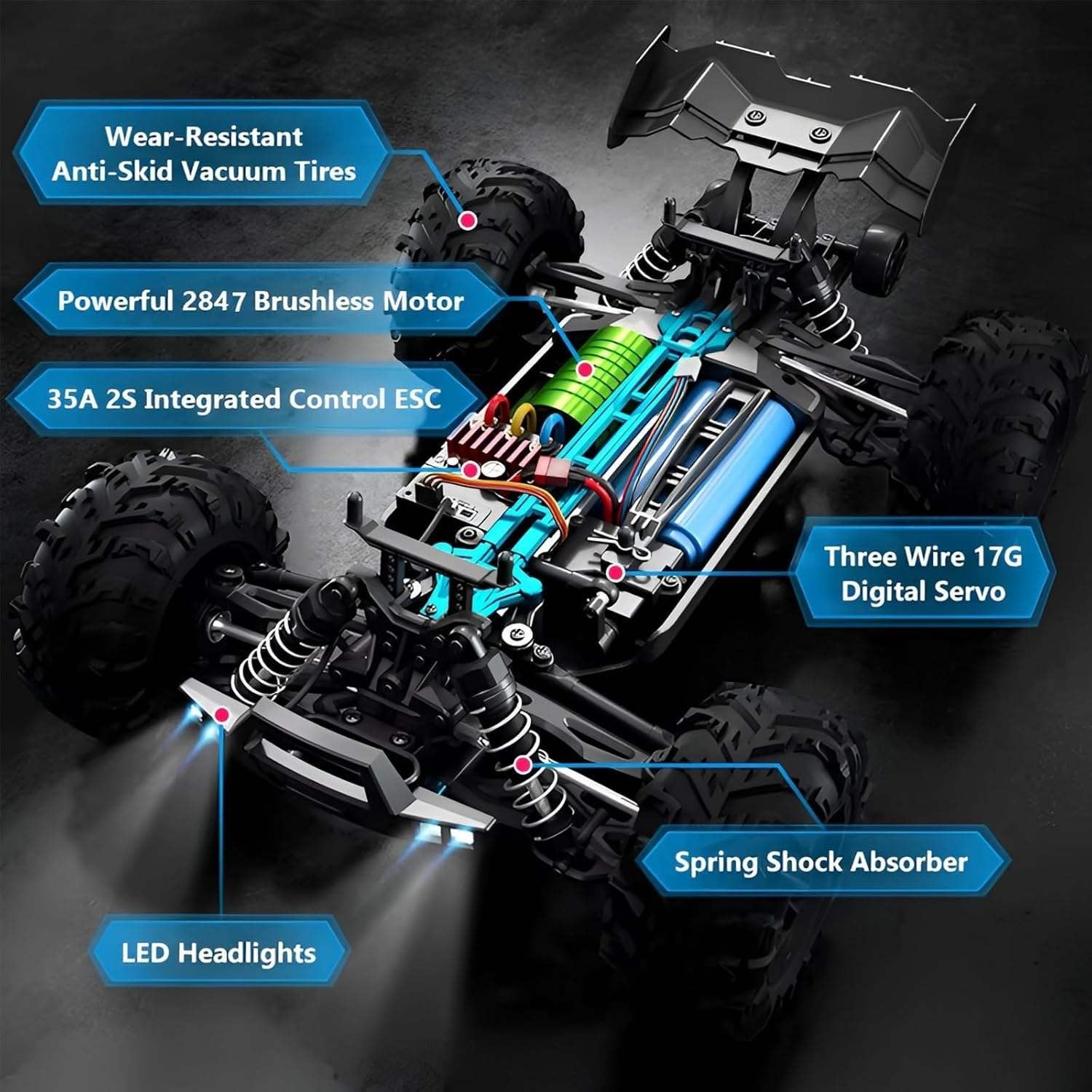 Remote Control Mud Truck 4WD RC Monster Car, High Speed 4X4 Off Road Racing Vehicle with Large Wheels, Durable Body, Outdoor Adventure Toy for Kids Adults