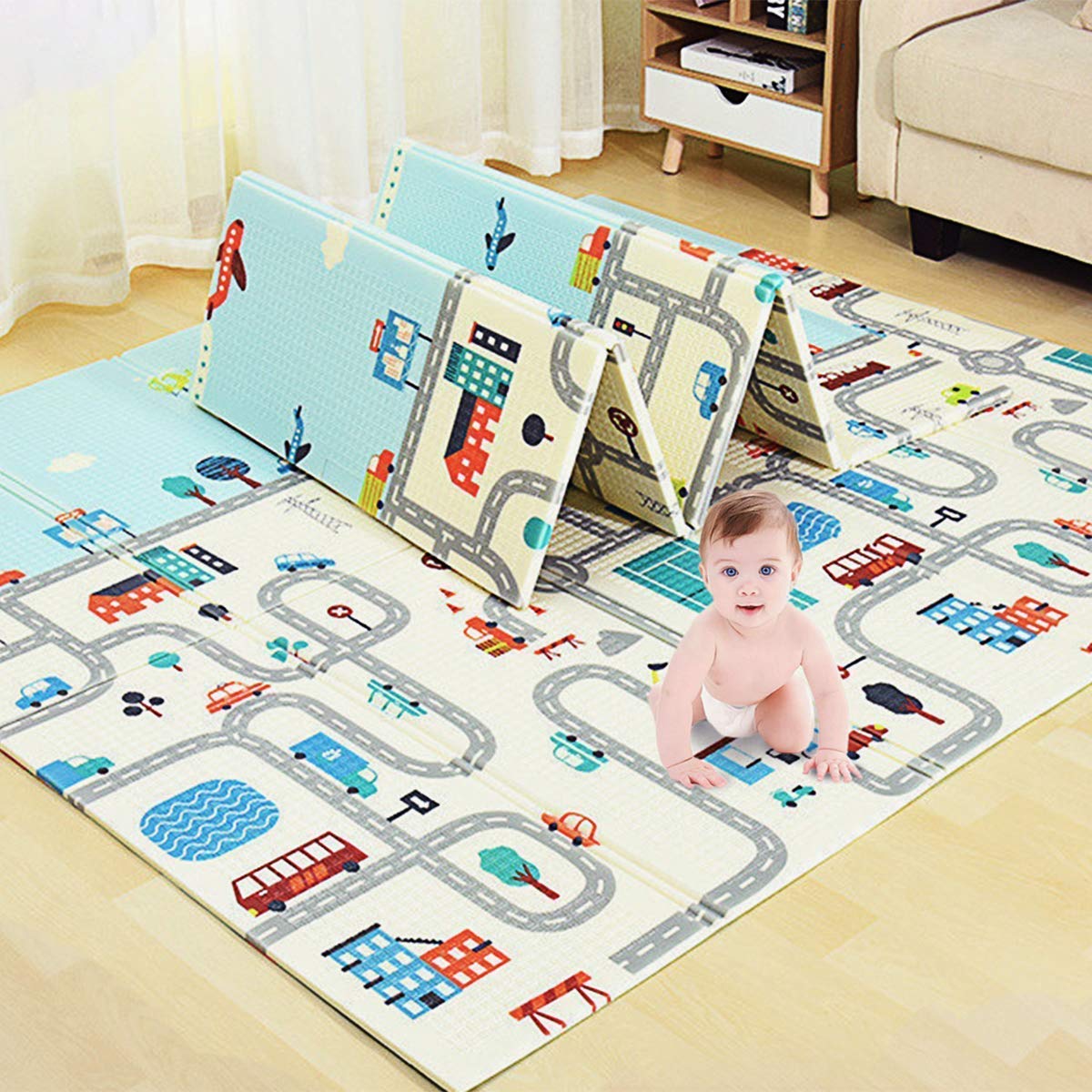 Tarkan Extra Large Reversible Baby Play Mat, BPA Free Learning & Crawling Foldable Foam Mat (6.5×5 ft, 0.6cm Thickness) Multicolor