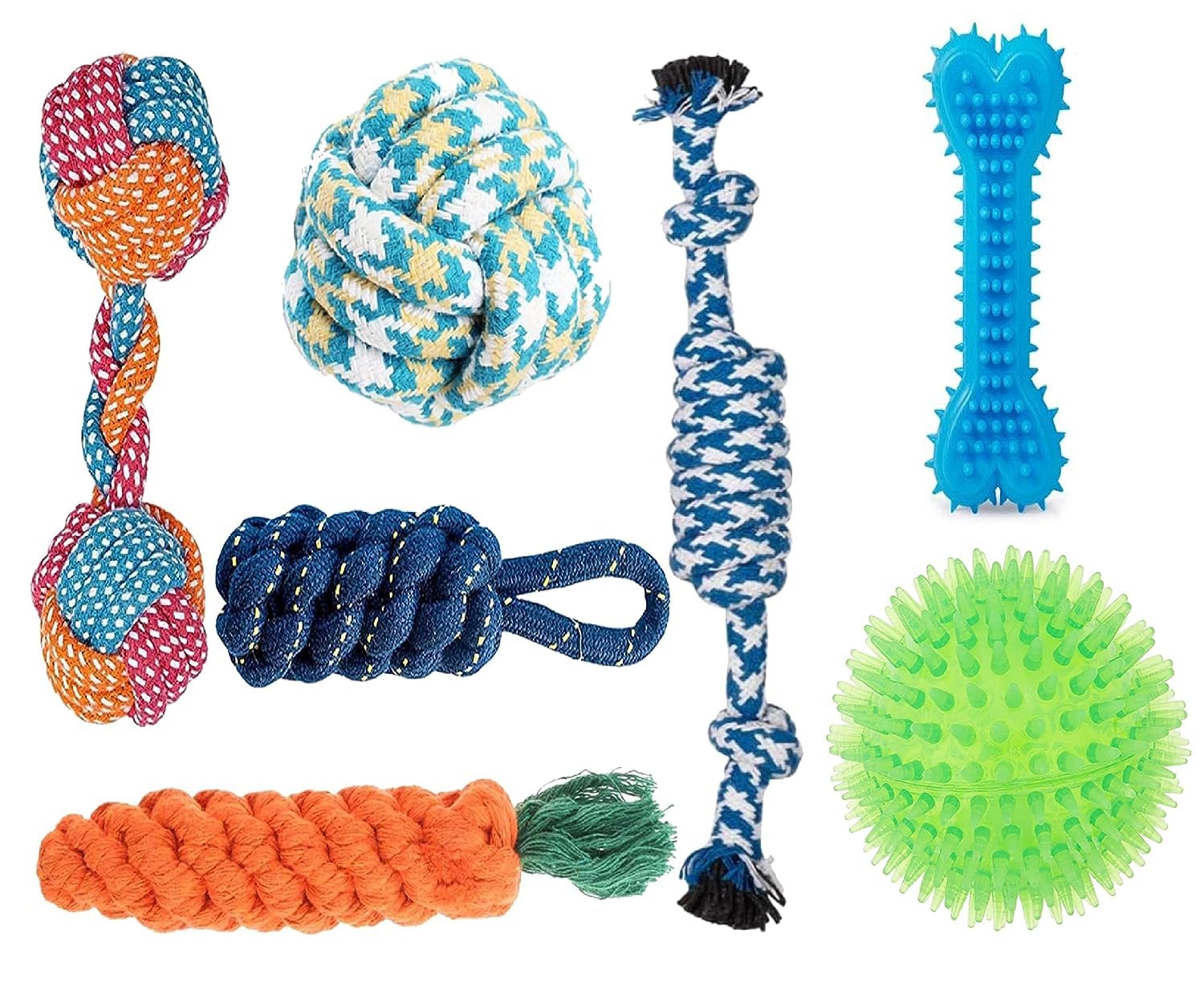 Tail Dog Toys + Dog Chew Toys + Puppy Teething Toys + Rope Dog Toy + Dog Toys for Small to Medium Dog Toys + Dog Toy Pack + Tug Toy + Dog Toy Set + Washable Cotton Rope for Dogs(Pack of 7)