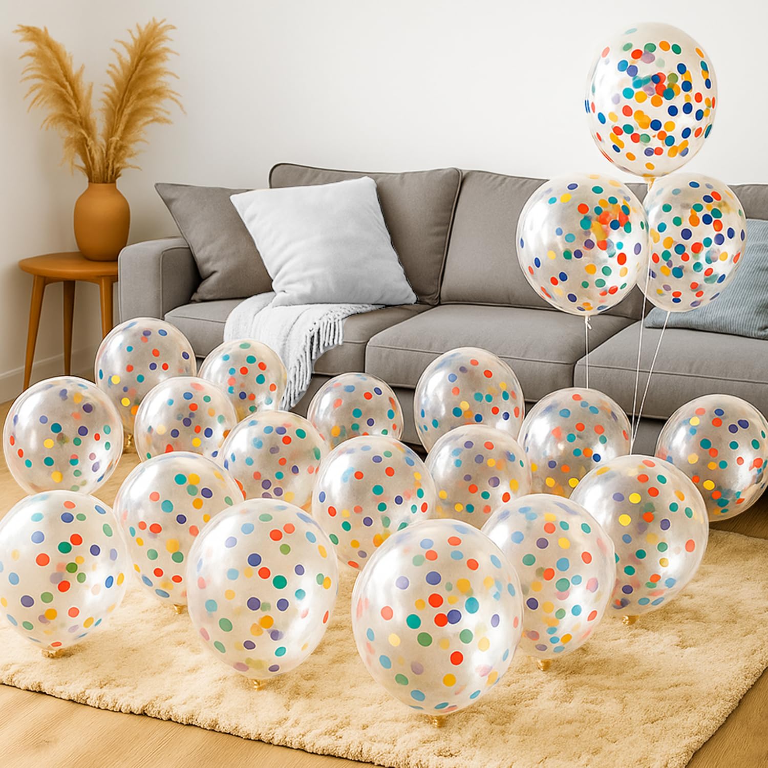 Party Propz Multicolor Confetti Balloons For Birthday – Set of 21 Pcs Confetti Balloons for Decoration | Multicolour Balloons For Decoration | Transparent Balloon For Decorations (Latex)