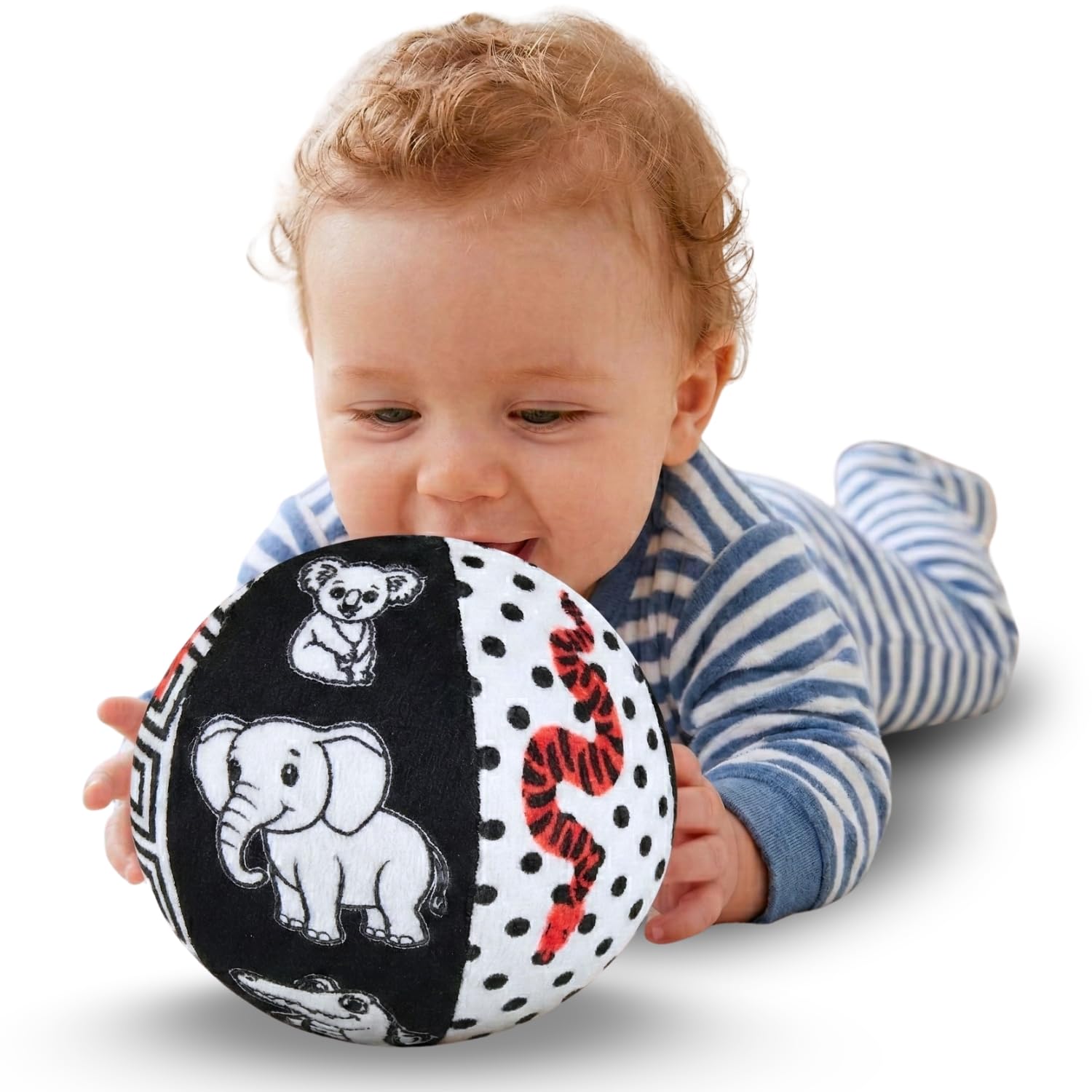 Seraphina High Contrast Sensory Toy Soft Ball for Babies & Infants – Newborn Visual Stimulation, 14 Flash Card Like Animals | Observation Skills, Gifts for 0 to 18 Months, Black and White