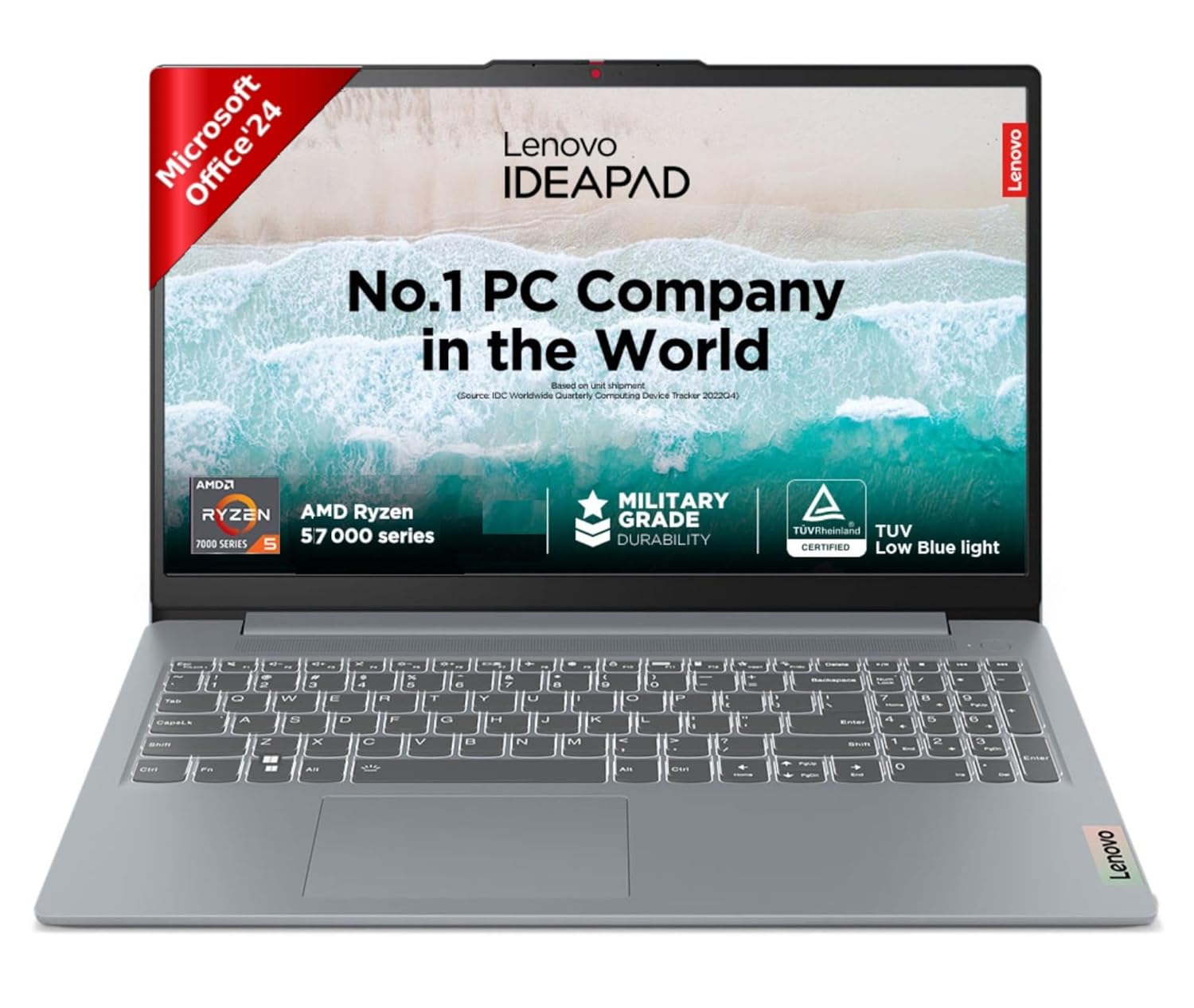 Lenovo Ideapad Slim 3 AMD Ryzen 5 7520U 15.6″ (39.6cm) FHD Thin and Light Laptop (16GB/512GB SSD/Windows 11/Microsoft 365 Basic* + Office Home 2024/Backlit Keyboard/Grey/1.6Kg), 82XQ00XDIN