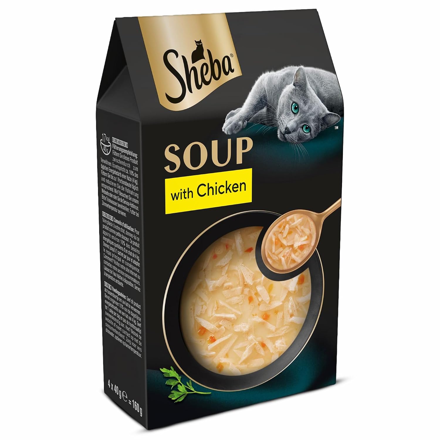 Sheba Soup with Chicken Adult Wet Cat Food, 160g (4 x 40g), Finely Sliced Pieces of Chicken in Smooth, Silky and Velvety Broth