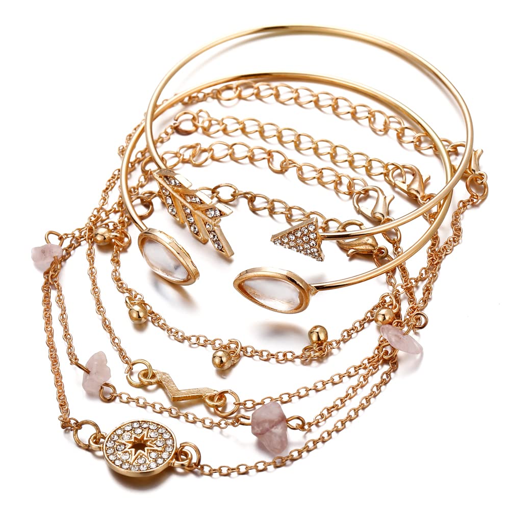 Shining Diva Fashion Latest Stylish Multilayer Gold Plated Bangle Bracelet for Women and Girls