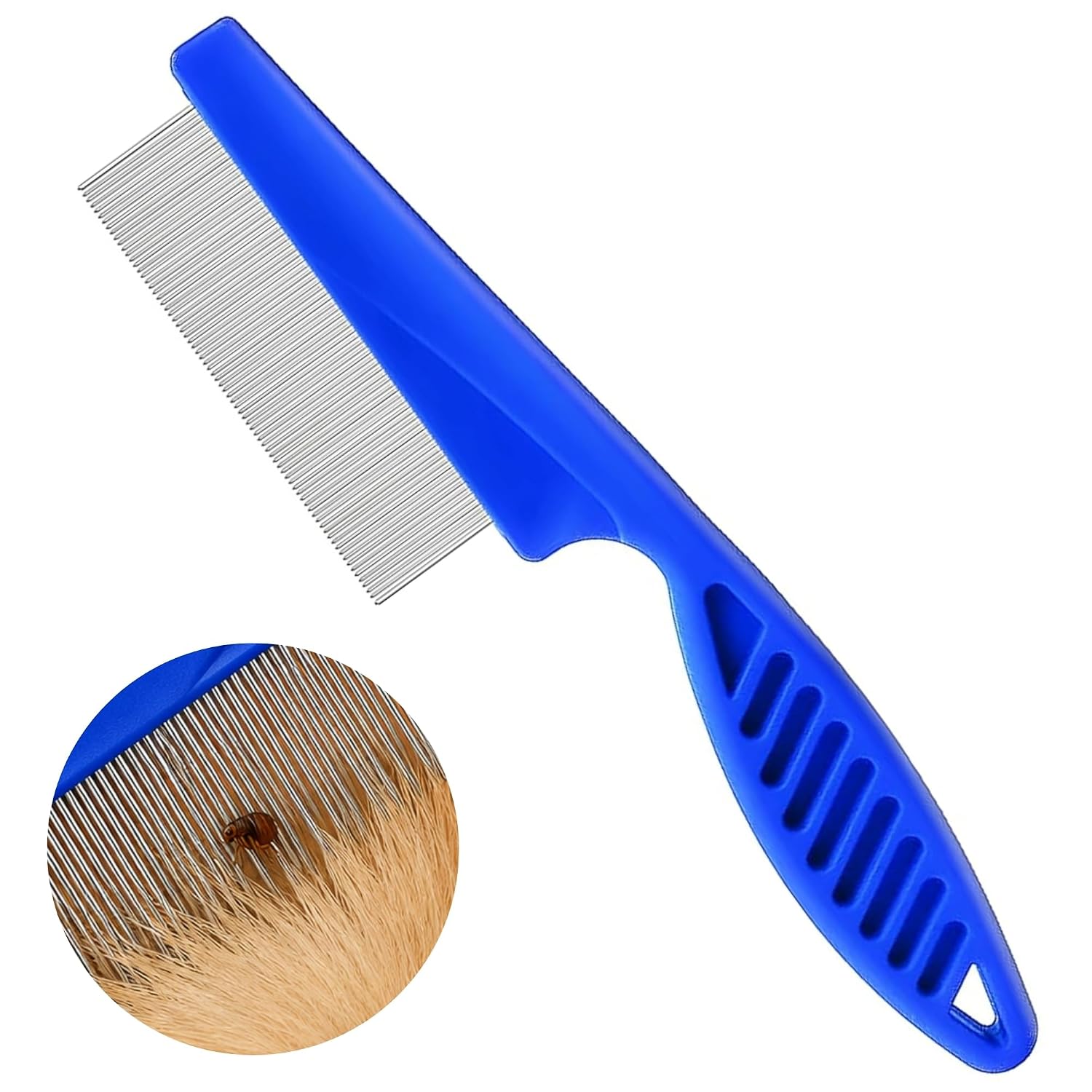 Buraq Flea Comb for Cats and Dogs Large Stainless Steel Grooming Comb for Removing Fleas Ticks Lice Eggs and Dirt with Anti Slip Handle Suitable for All Hair Types