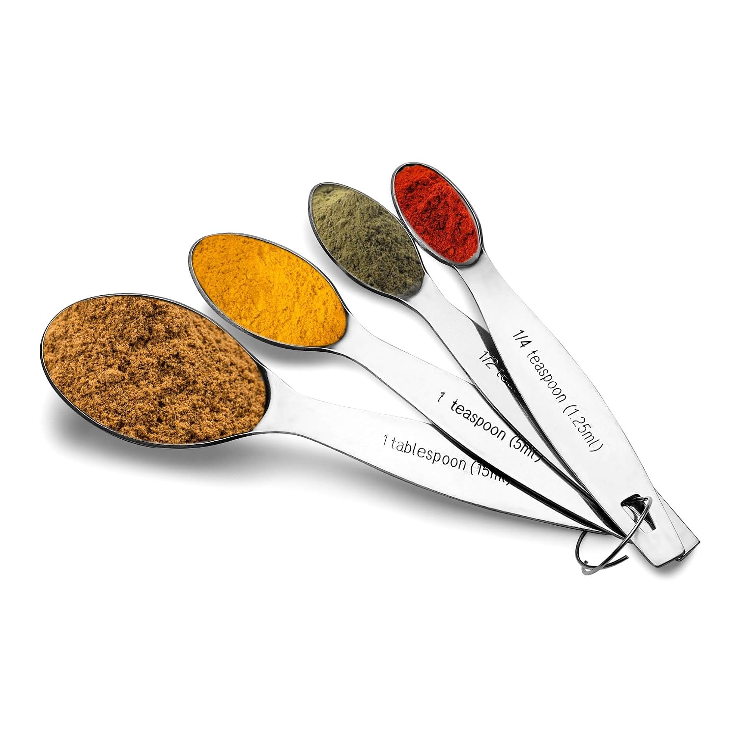 Stainless Steel Measuring Spoon, Oval Shaped, Set of 4 (1/4, 1/2, 1tsp, & 1 Tbsp.)