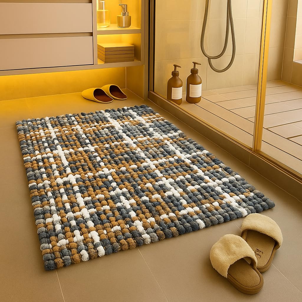 Lahome Bathroom Mat Anti Slip Bathmat Water Soak Floor Rug Non Slip Cotton Bath Mat 40×60 Cm, Brown