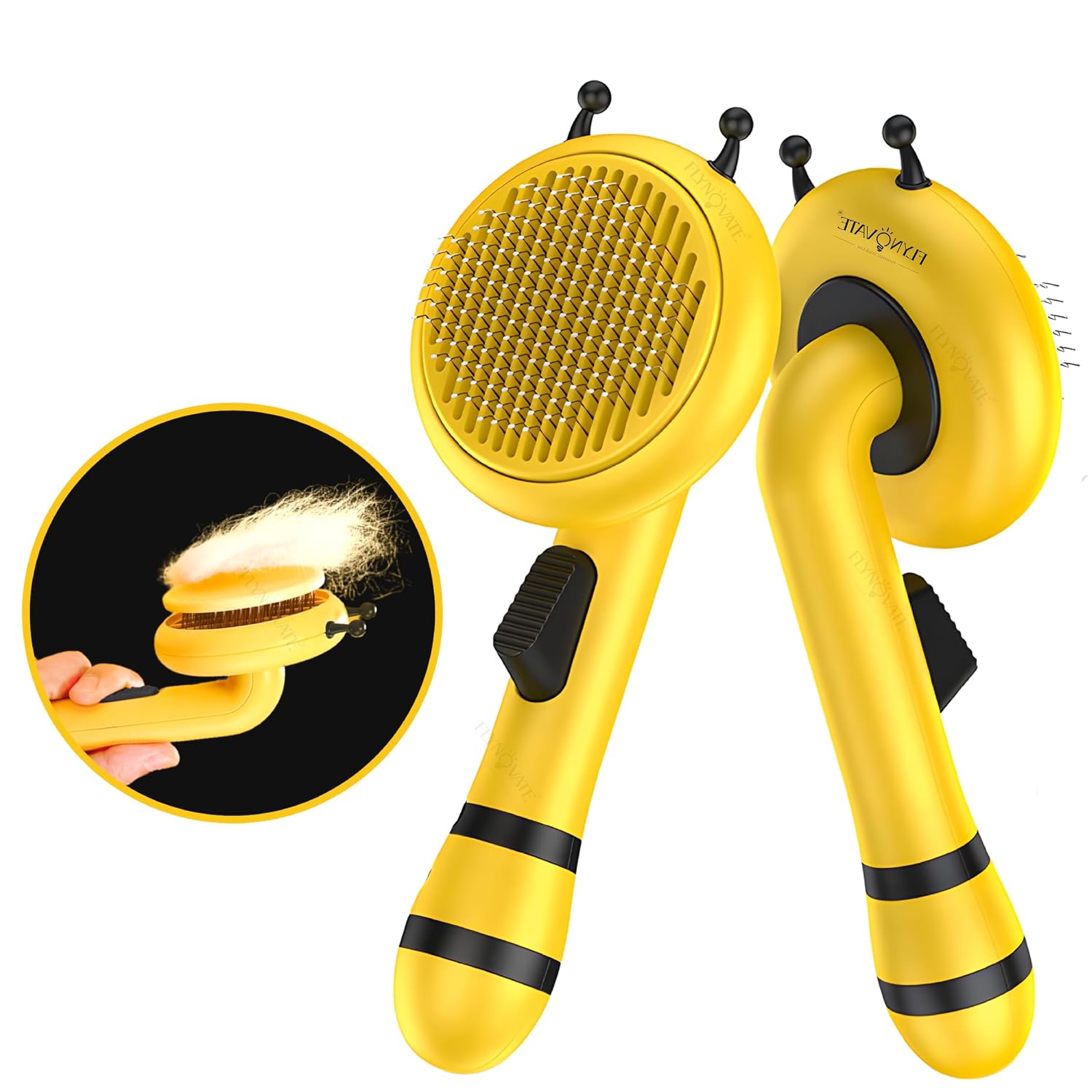 Flynovate Honey Bee Dog Comb & Cat Comb – Pet Hair Remover Grooming Brush with Switch & PAIN – FREE Slickers | Dog Brush/Cat Brush for all Dogs & Cats to Gently Massage the Pets for Long & Short Fur