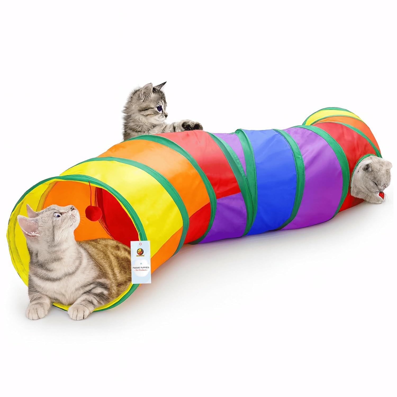 Foodie Puppies Colorful Cat Tunnel Toy for Indoor Cats (Slither Tunnel) | Foldable Interactive Play Tunnel with Peek Hole & Hanging Ball | Collapsible Pet Tube for Cats, Kittens, Rabbits & Guinea Pigs