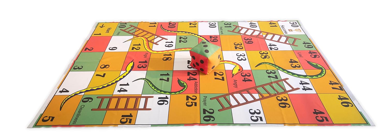Keshav Creation Adult Giant Outdoor Snakes & Ladders Lifesize Floor Game Mat With Jumbo Dice|Jumbo Play Floor Games|5 X 7 Feet
