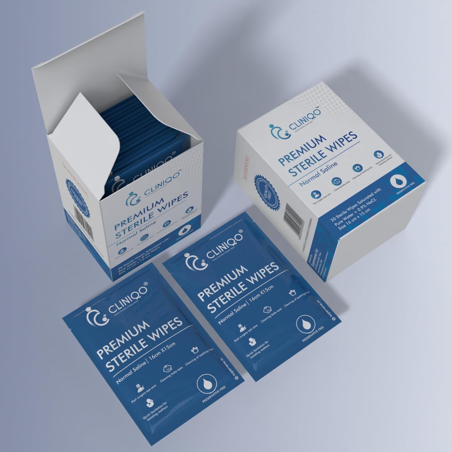 Wipes Normal saline 20 sterile Biodegradable Cleansing Wipes size 15 * 16 cm (Pack of 1)