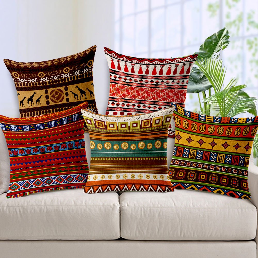 AEROHAVEN Set Of 5 Decorative Hand Made Jute Throw/Pillow Cushion Covers – (16 X 16 Inches), 50 TC, Multi
