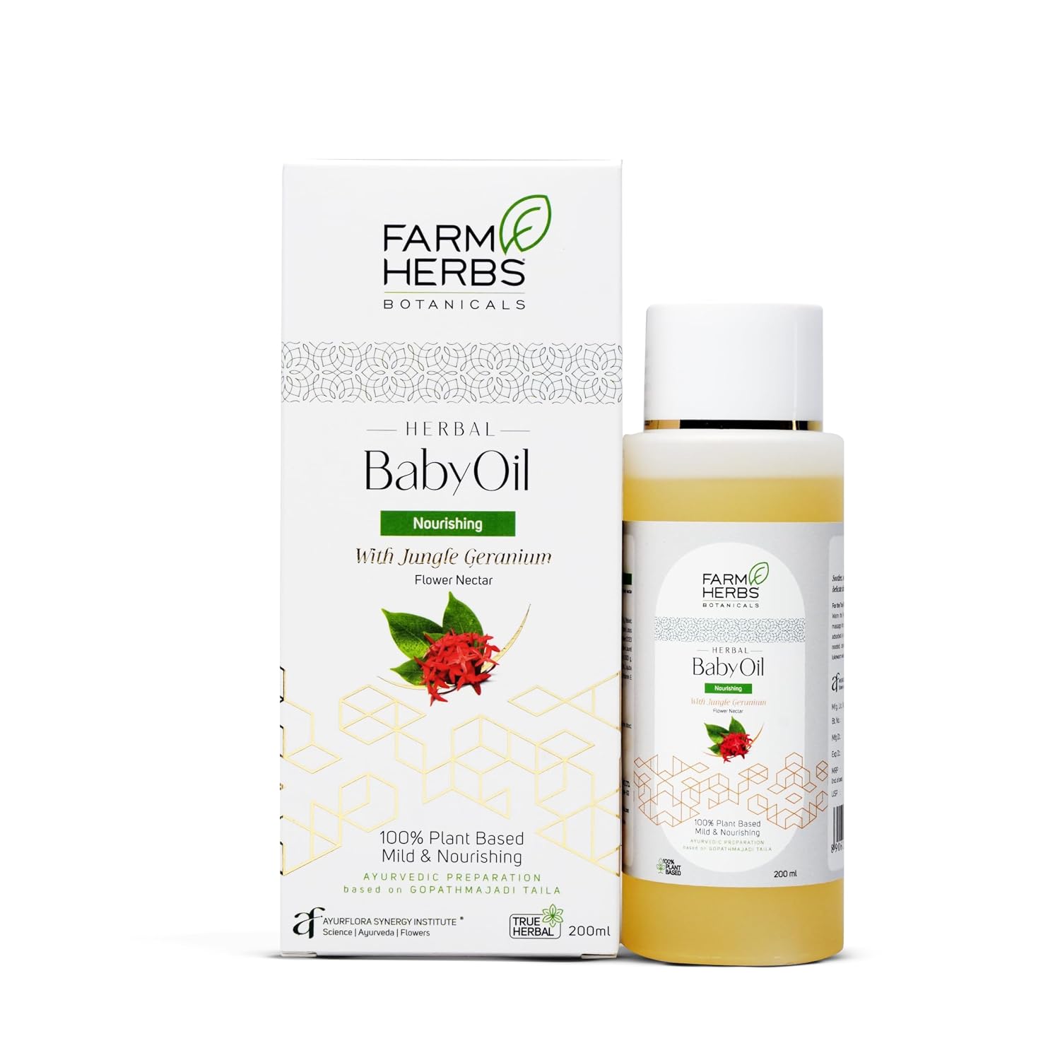 Farmherbs 100% Herbal Baby Oil, Nourishing with Virgin Coconut Oil, Natural Vitamin E, Ashwagandha, Non-Sticky Plant-based Baby Massage Oil, Based on Ayurvedic formula of Gopathmajadi Taila – 200 ml