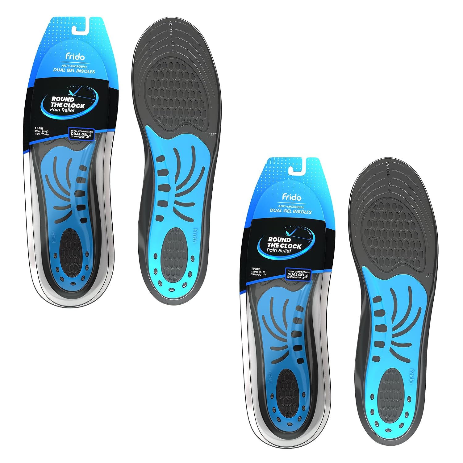 Frido Dual Gel Heavy Duty Trimmable Insoles | For Loose Shoes or Replacing Existing Insoles | Thick Shoe Inserts | Extra Comfort and Support | Proudly Made in India | (Size 5-8 UK) – Pack of 2 Pairs