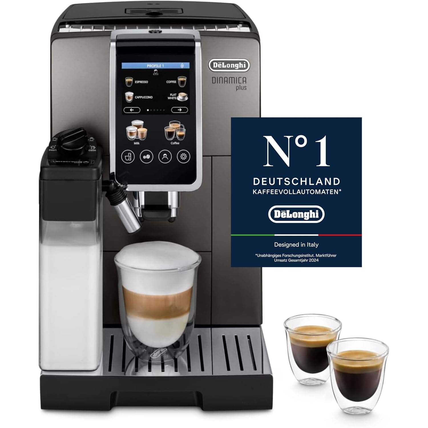 DeLonghi Dinamica Plus Fully Automatic Coffee Machine, Original Italian Brand, 24+ Hot & Cold Coffee Options, Patented LatteCrema Technology, Direct Bean to Cup, 15 Bar Pressure, ECAM380.95.TB