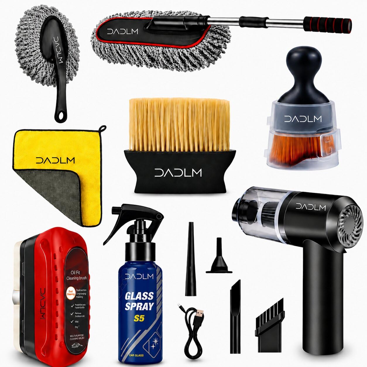 DADLM® 8 PCS Car Cleaning Kit with 120W Portable Vacuum Cleaner, Interior Detailing Accessories, Duster, Detailing Brush, Anti-Fog Spray, Microfiber Cloth (X-Large 8 Pack)