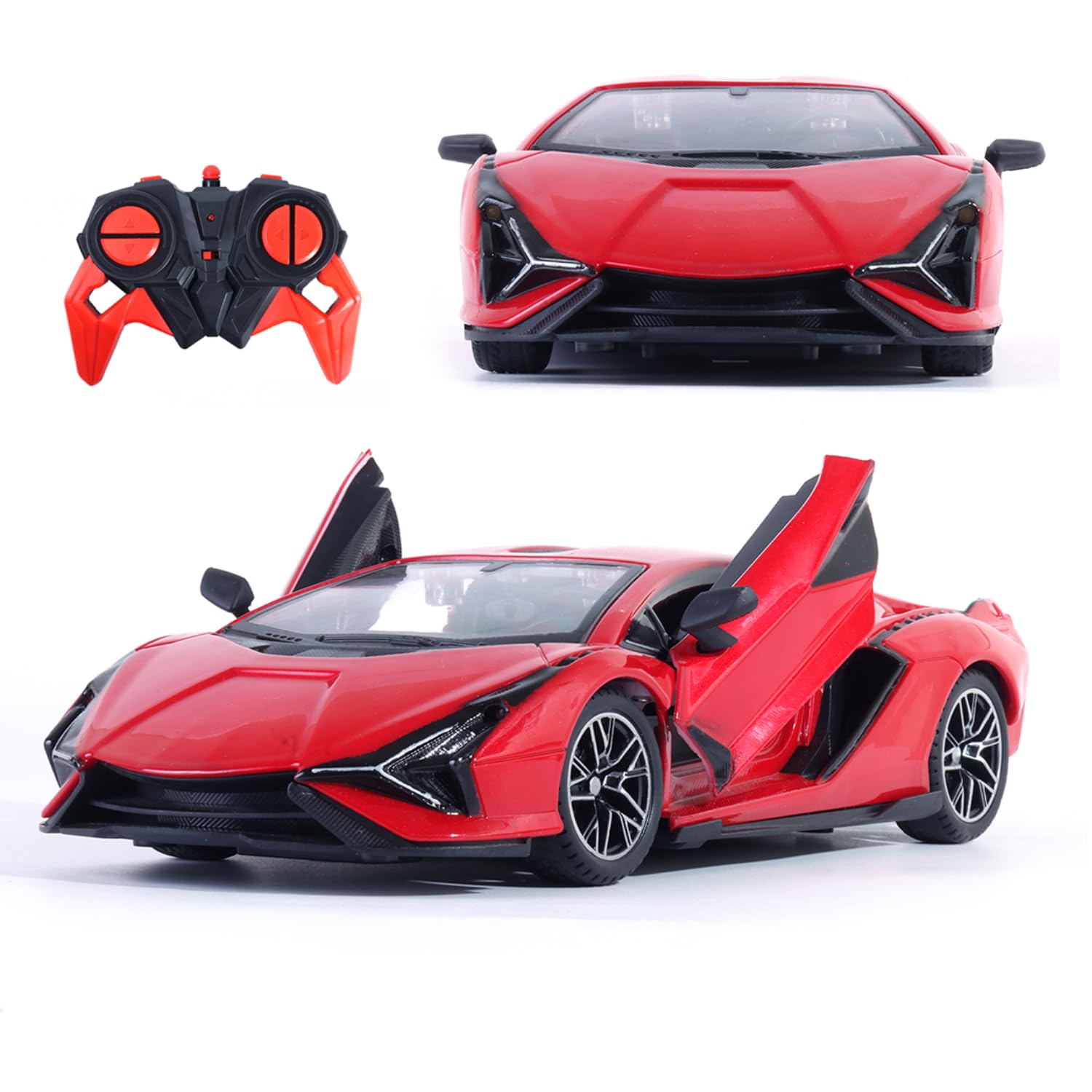 Popsugar Door Opening Remote Control Car|Rechargeable 1200mAh Lithium Battery|C-Type Charging|75-Min Runtime|2.4G Long Range Remote (100+ ft)|HighSpeed RC Car|Gift for Kids|Made in India (Red)