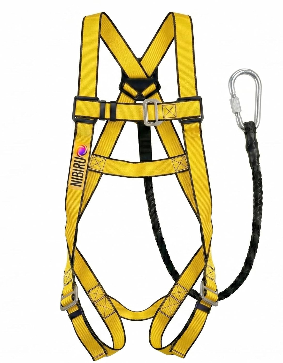 NIBIRU Full Body Climbing Harness Safety Belt for Fall Protection – Single Rope Lanyard with Solid Steel Snap Hook – Adjustable Industrial Safety Equipment for Lineman, Painting