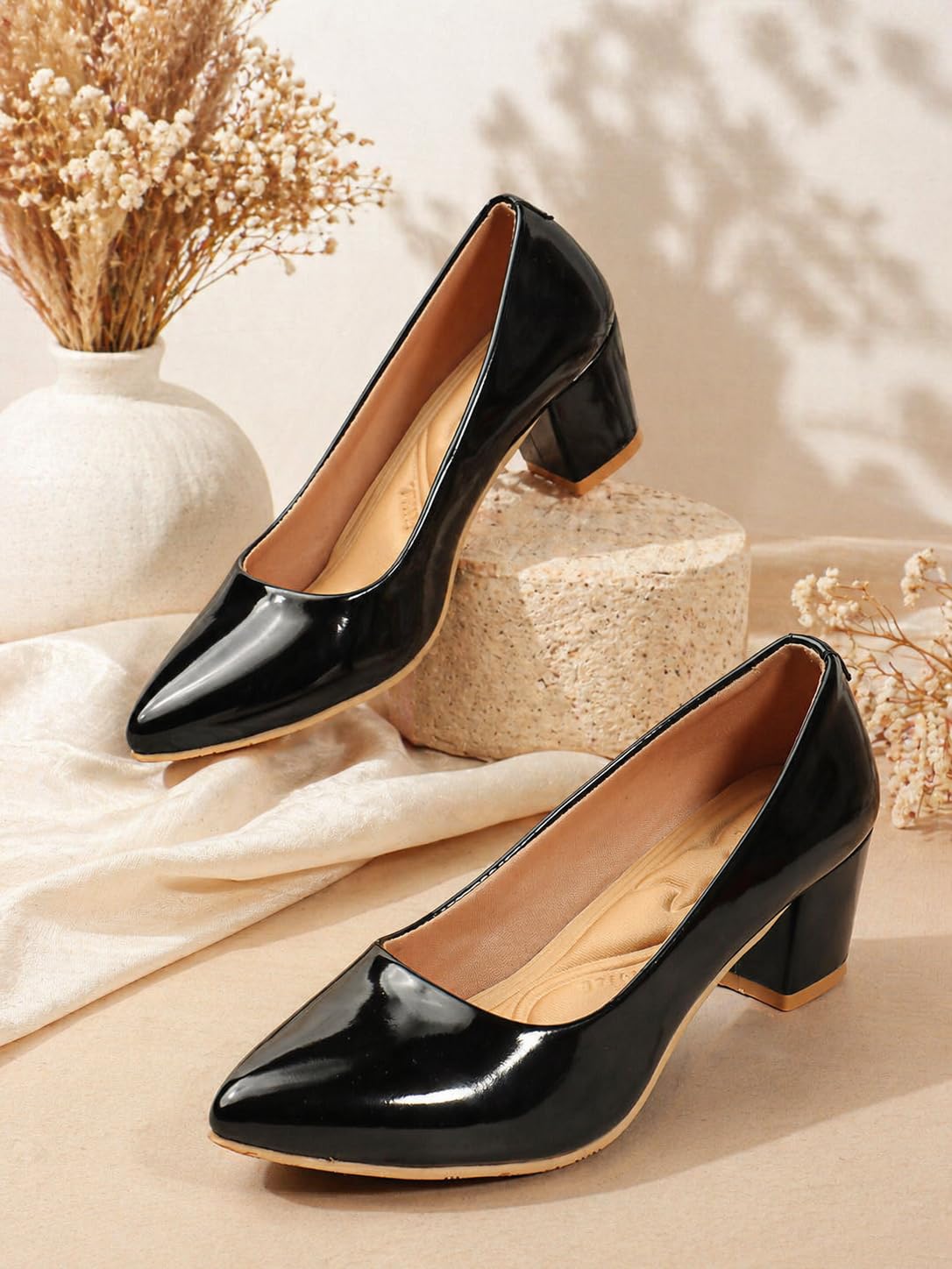 Women Block Heel Pumps | Comfortable Office Wear Heels | Stylish Slip-On Casual Heels for Women