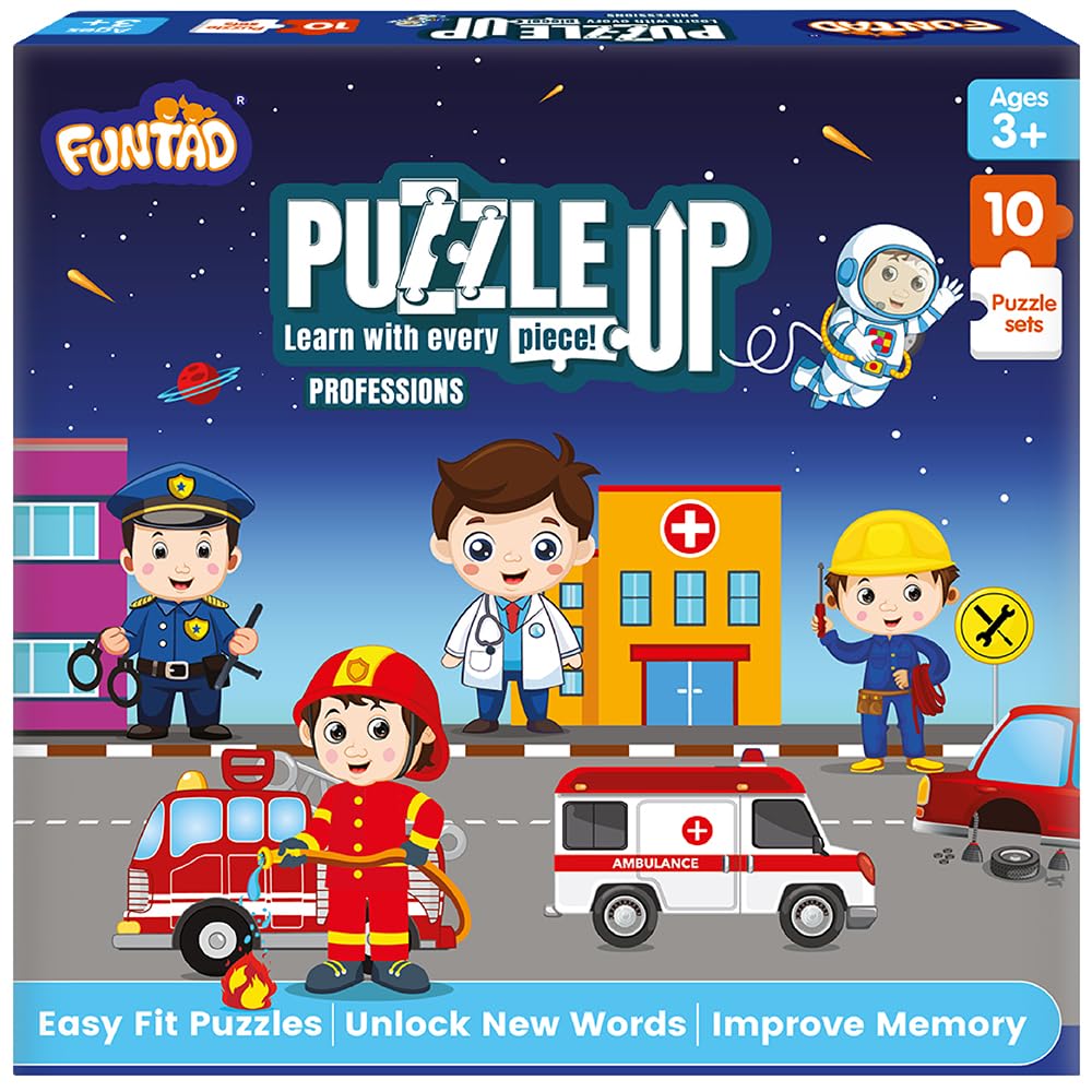 Kids Puzzleup Learn Professions,10-In-1 Entry Level Puzzle,45 Big Size Jigsaw Pieces,Montessori Educational Toy To Improve Memory & Unlock New Words,Gift For Boys & Girls Age 3,4 & 5 Yrs