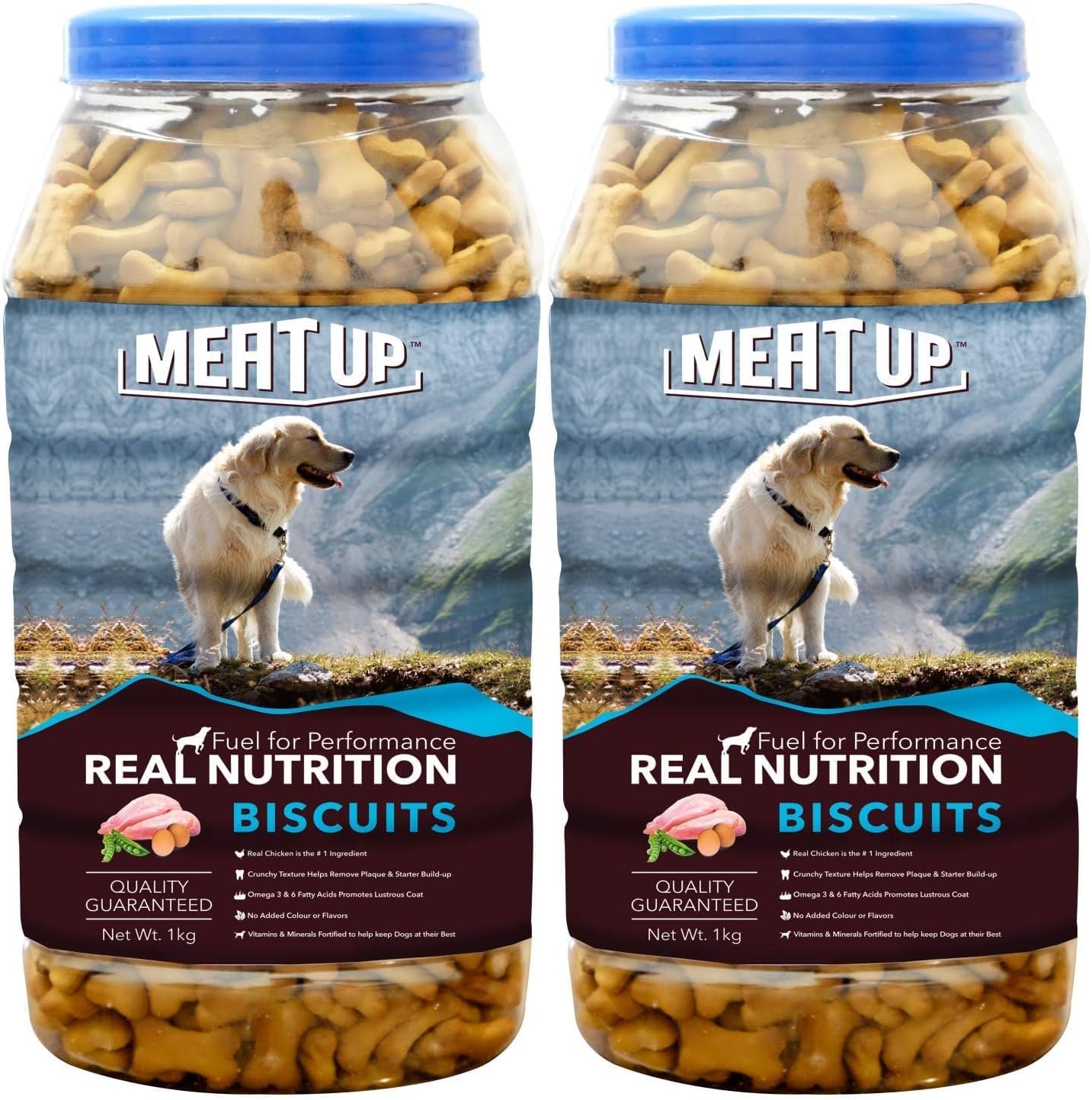 Meat Up Dog Treats Biscuits 2kg (2x1kg) | Real Chicken Flavour | Remove Plaque & Tartar Build-up | Vitamins & Minerals | Promotes Lustrous Coat