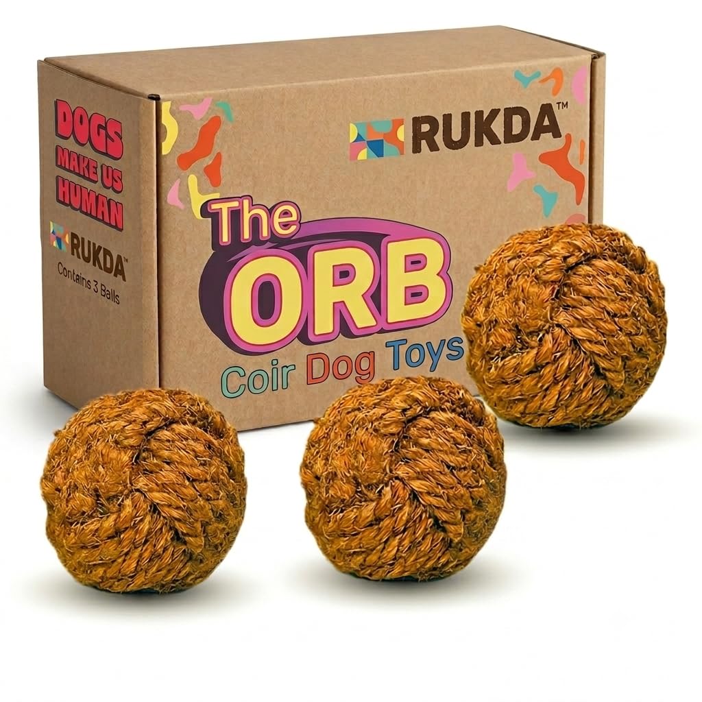 The Orb Natural Coconut Coir Dog Chew Ball (3-Pack) | 100% Plastic-Free, Biodegradable Teething Toy with Natural Seed Core | Dental Care & Mental Stimulation for Small, Medium & Large Dogs