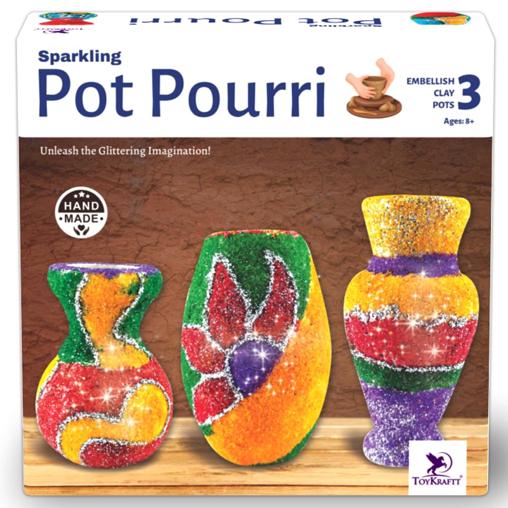 TOYKRAFTT Sand Art N Craft Pot Painting, DIY Painting Kit for Kids 8 to 12 Years Old, Gifts for Girls Boys, Sparkling Pot Pourri, Multicolor